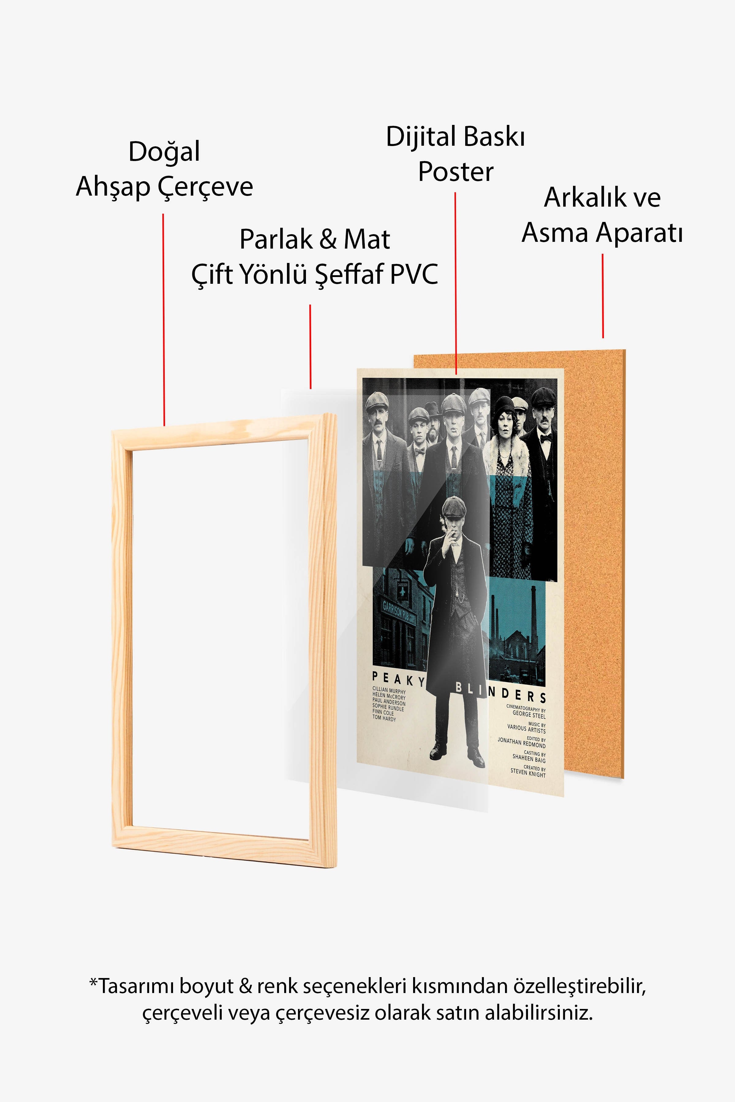 Peaky Blinders Ahşap Çerçeveli Poster, Sinema ve Dizi Tablo, Film Dizi Afişleri NO:112784