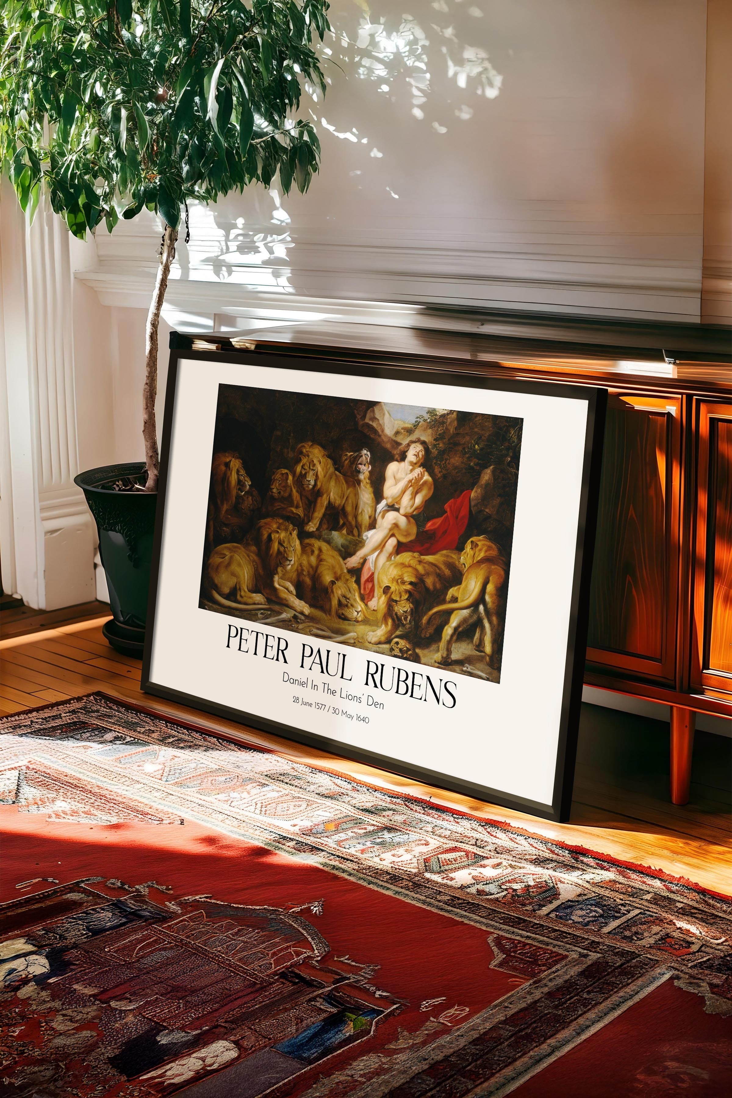 Peter Paul Rubens - Daniel In The Lions' Den, Siyah Çerçeveli Tablo, Sanat Serisi NO:112344