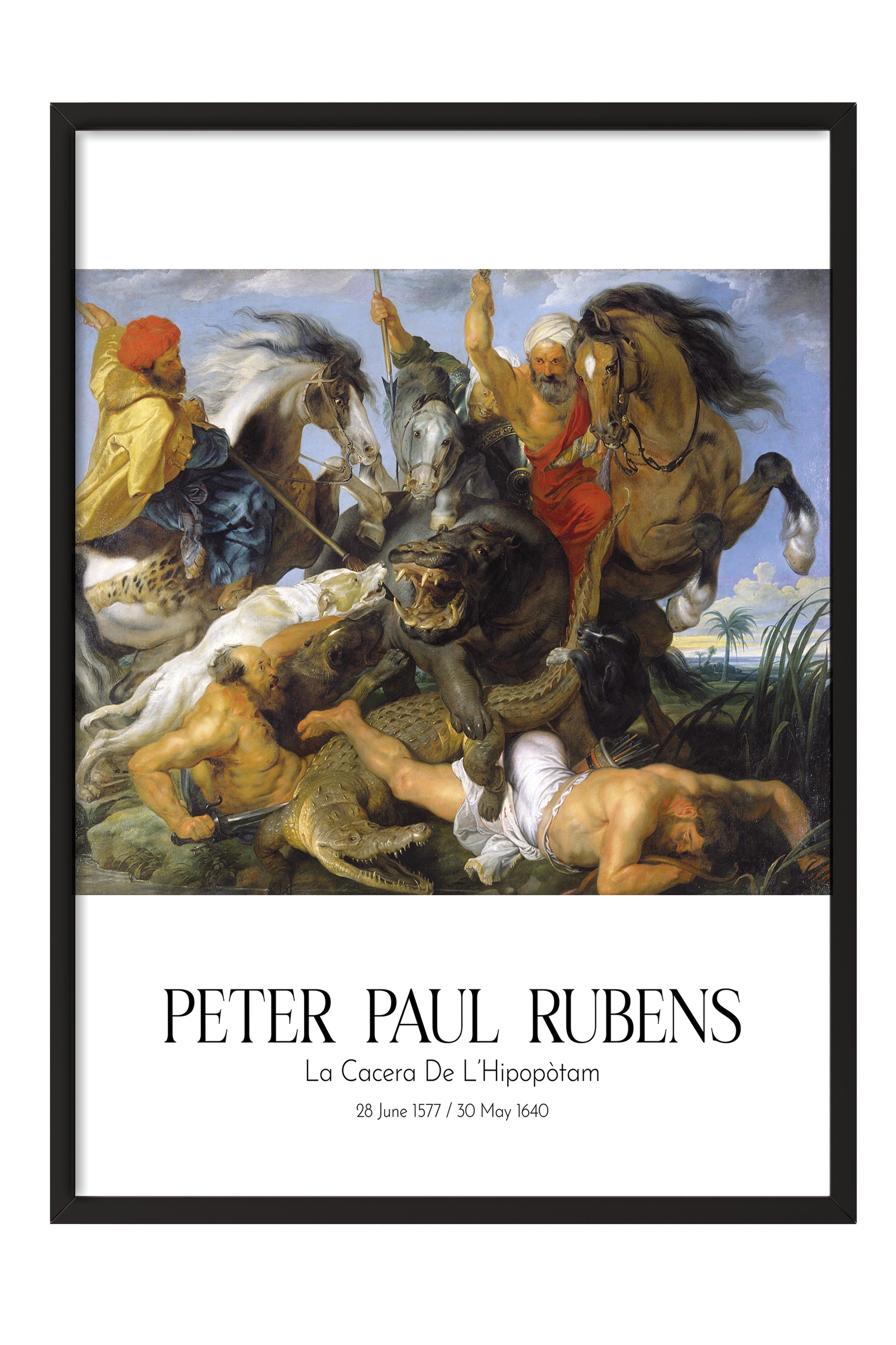 Peter Paul Rubens - La Cacera De L'Hipopòtam, Siyah Çerçeveli Tablo, Sanat Serisi NO:112321