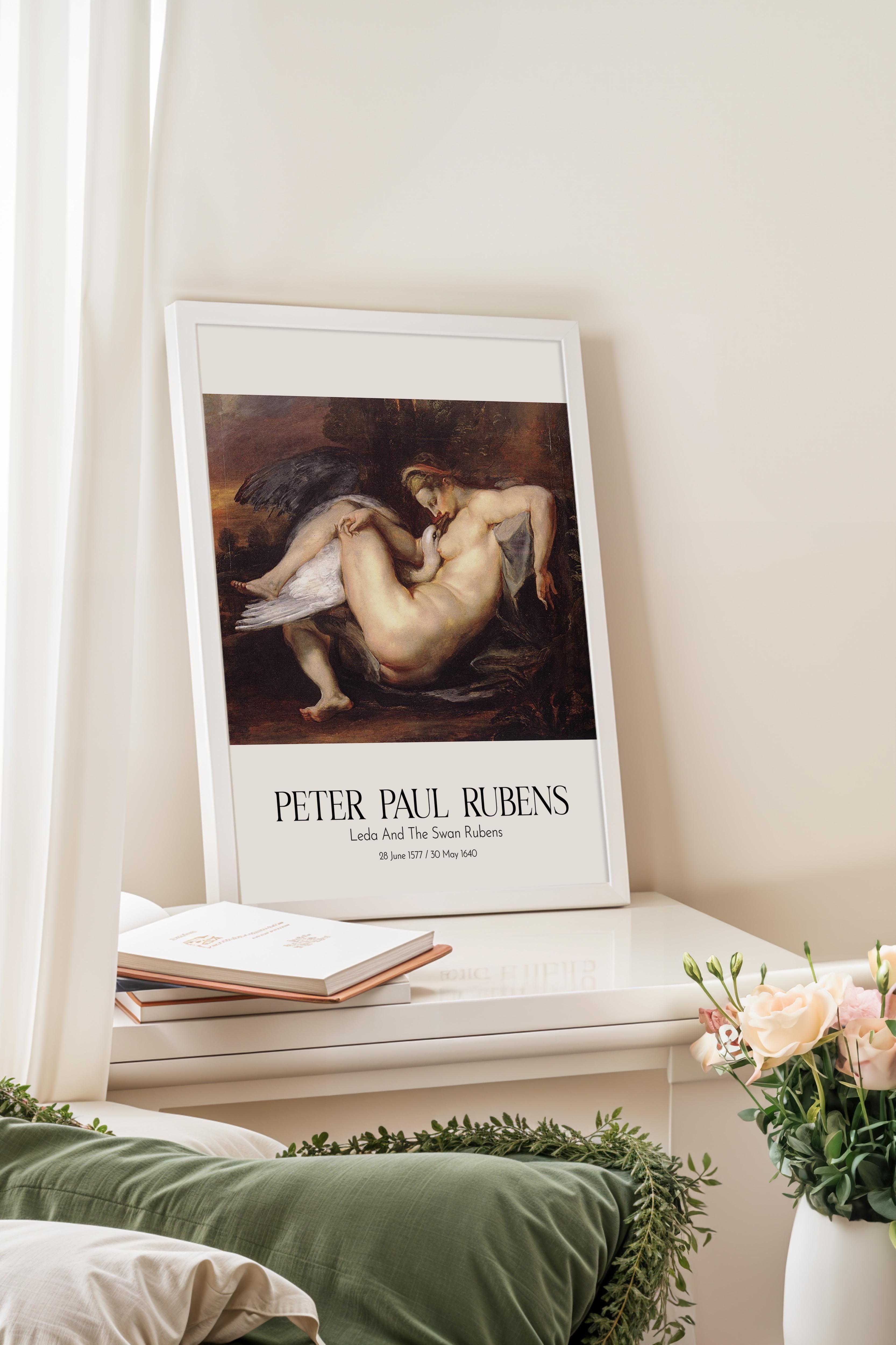 Peter Paul Rubens - Leda And The Swan Rubens, Beyaz Çerçeveli Tablo, Sanat Serisi NO:112340