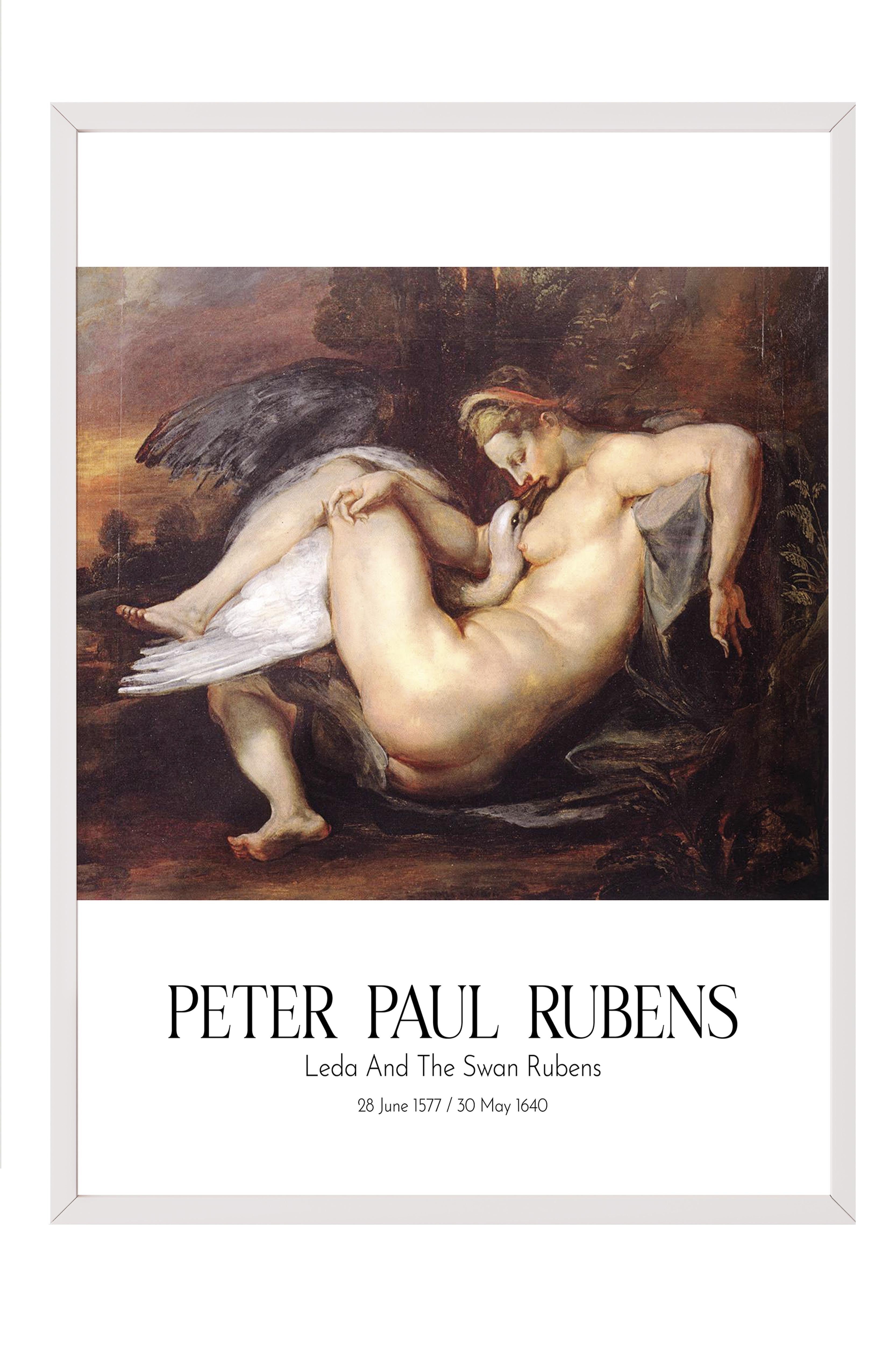 Peter Paul Rubens - Leda And The Swan Rubens, Beyaz Çerçeveli Tablo, Sanat Serisi NO:112340
