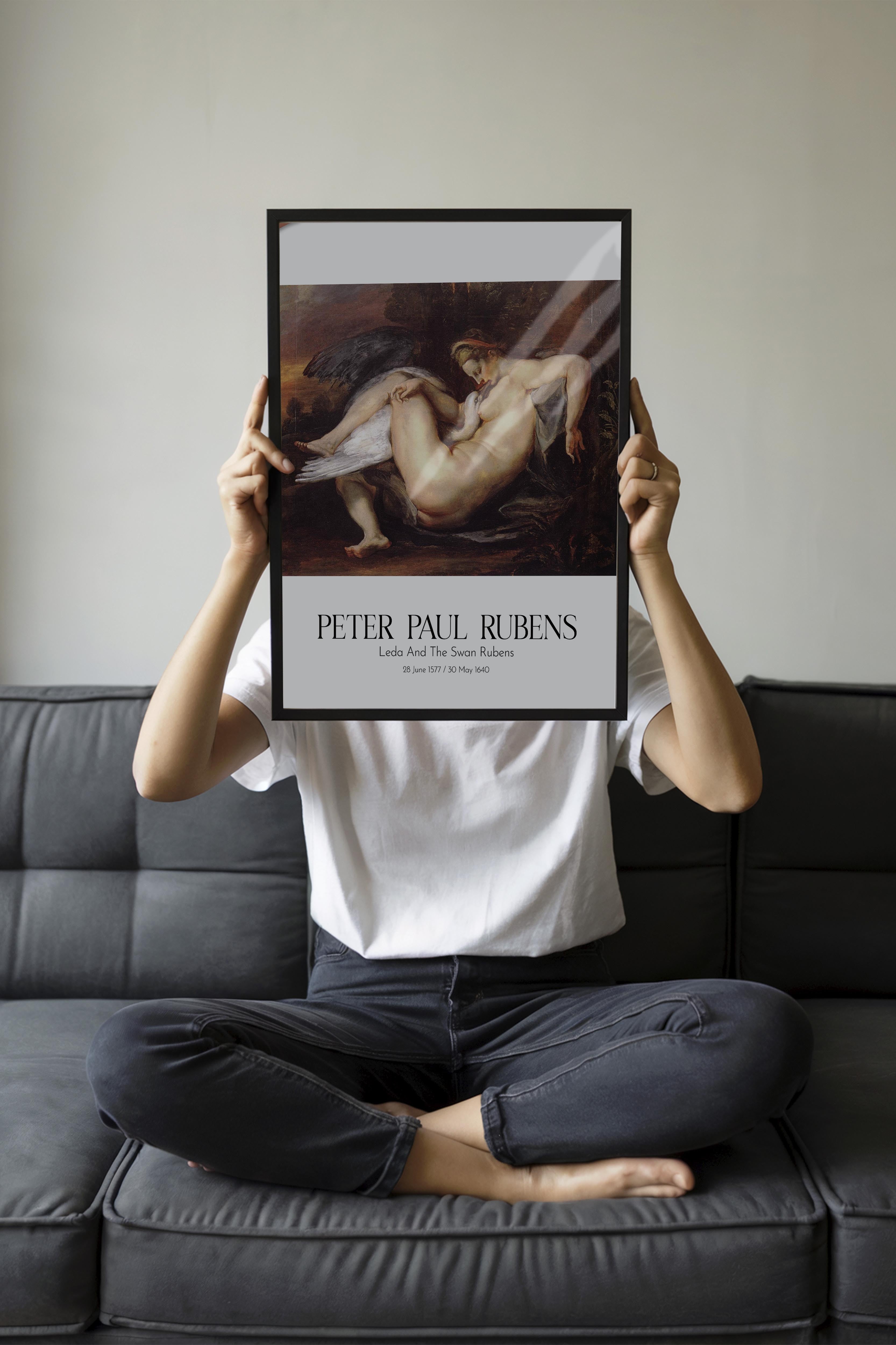 Peter Paul Rubens - Leda And The Swan Rubens, Siyah Çerçeveli Tablo, Sanat Serisi NO:112340
