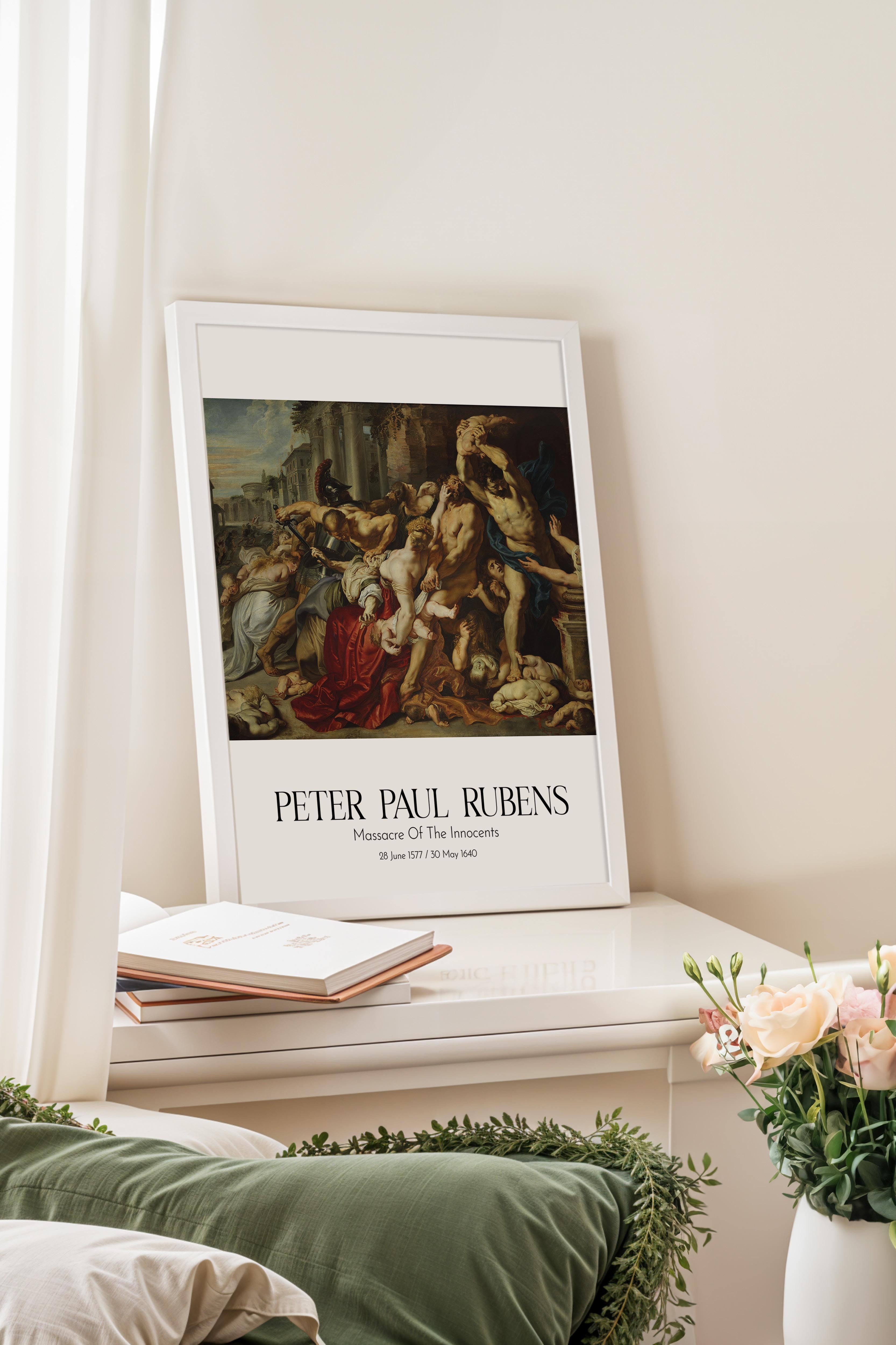 Peter Paul Rubens - Massacre Of The Innocents, Beyaz Çerçeveli Tablo, Sanat Serisi NO:112322