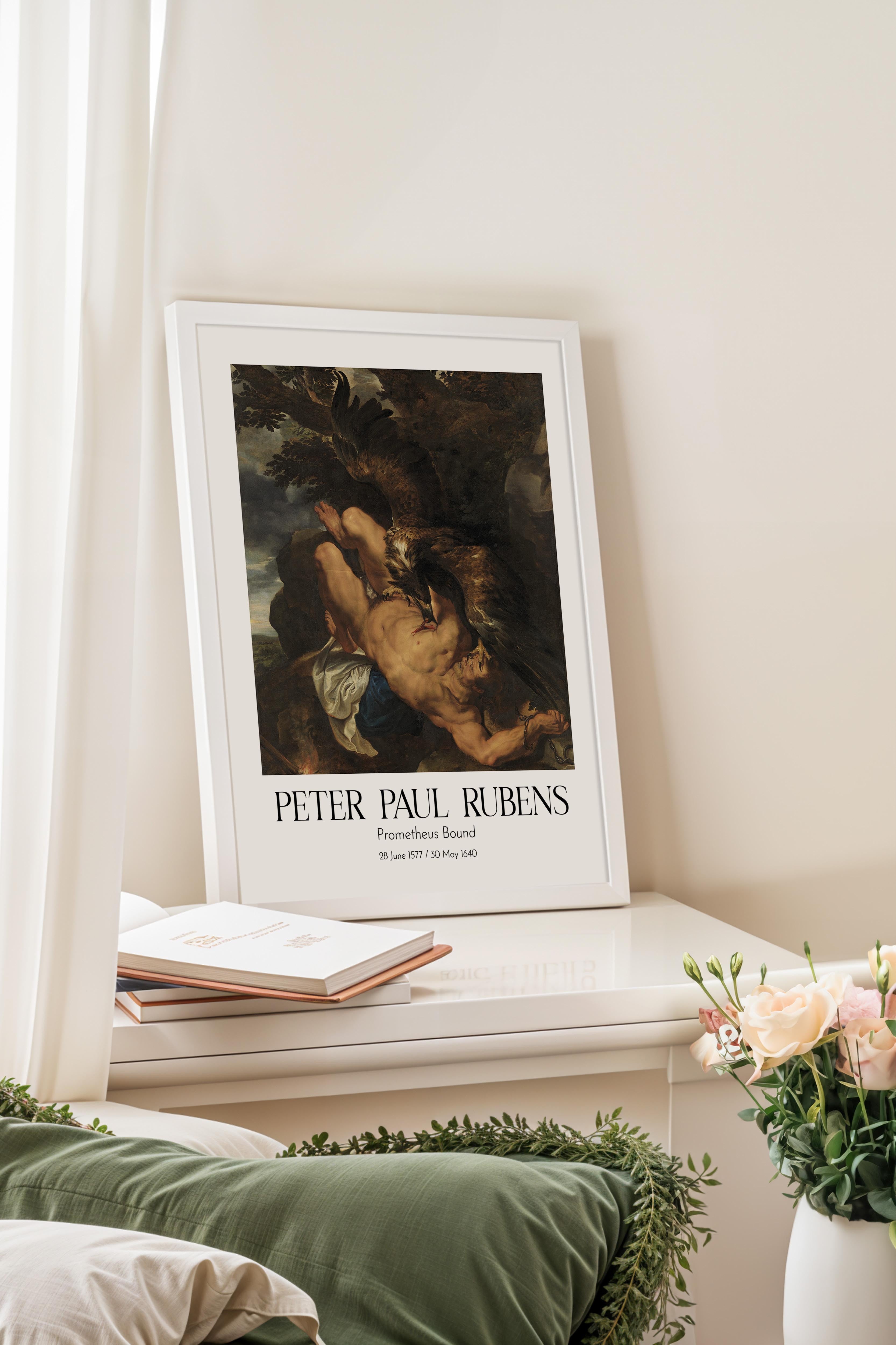 Peter Paul Rubens - Prometheus Bound, Beyaz Çerçeveli Tablo, Sanat Serisi NO:112325