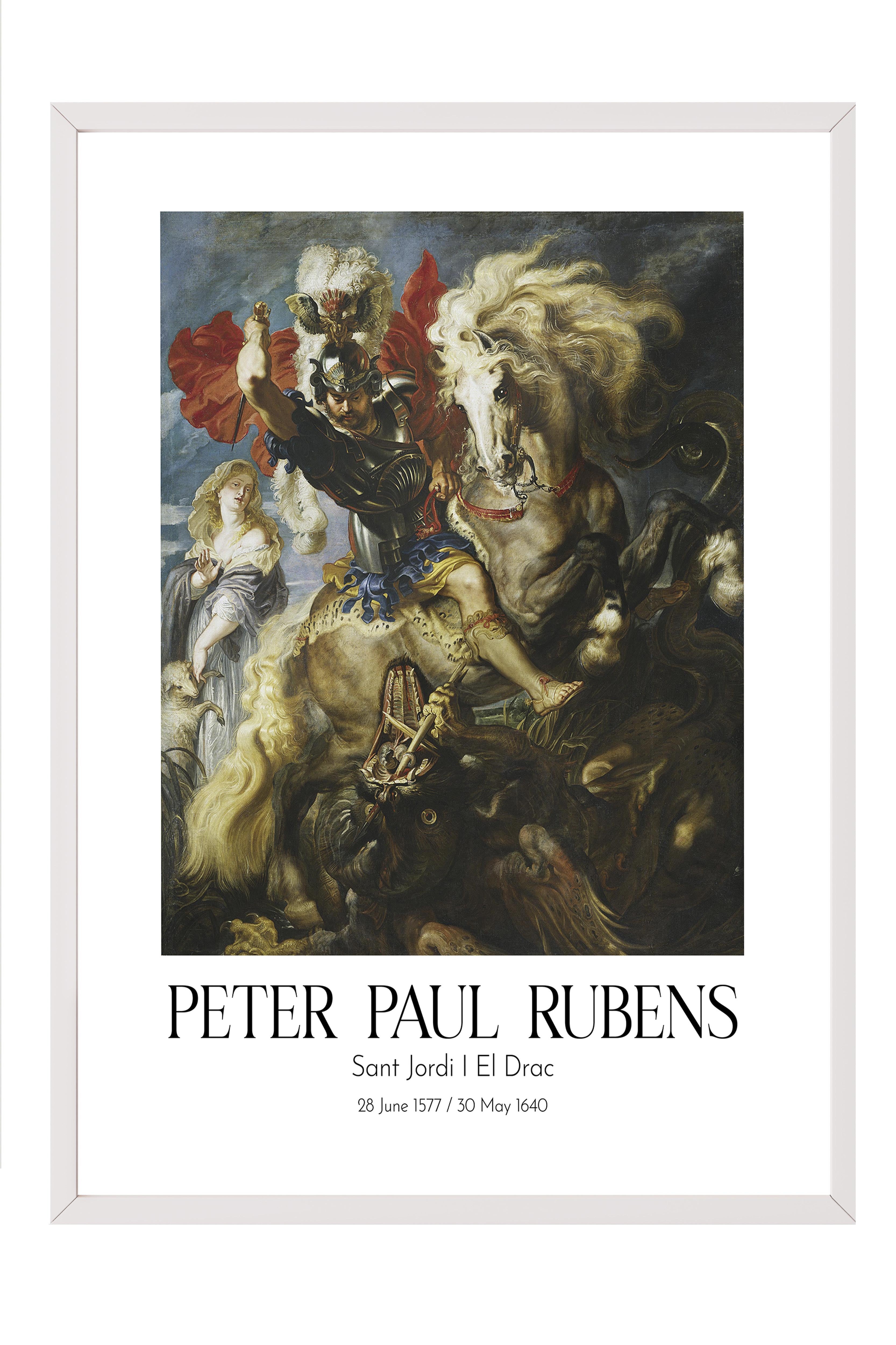 Peter Paul Rubens - Sant Jordi I El Drac, Beyaz Çerçeveli Tablo, Sanat Serisi NO:112329