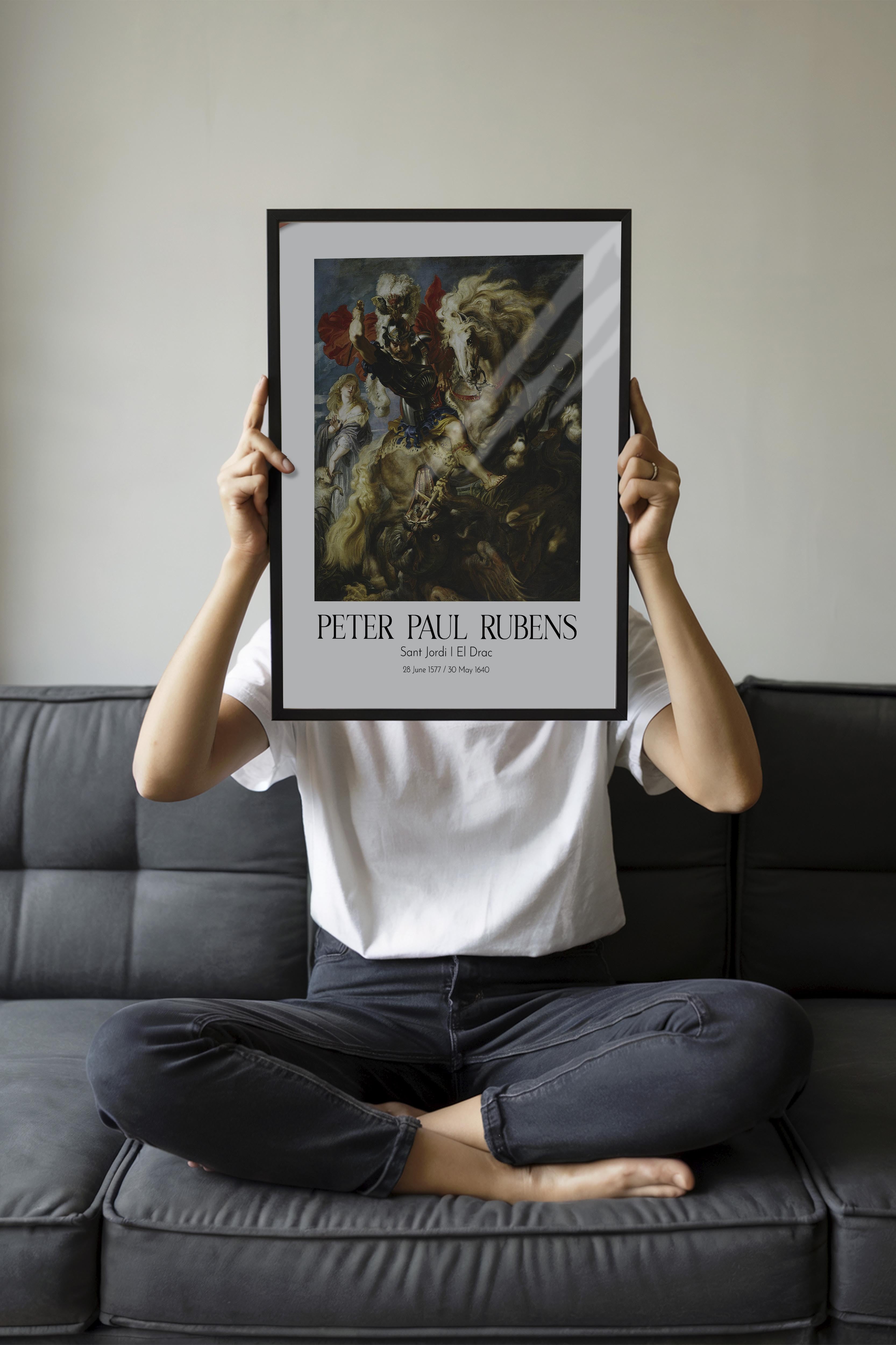 Peter Paul Rubens - Sant Jordi I El Drac, Siyah Çerçeveli Tablo, Sanat Serisi NO:112329