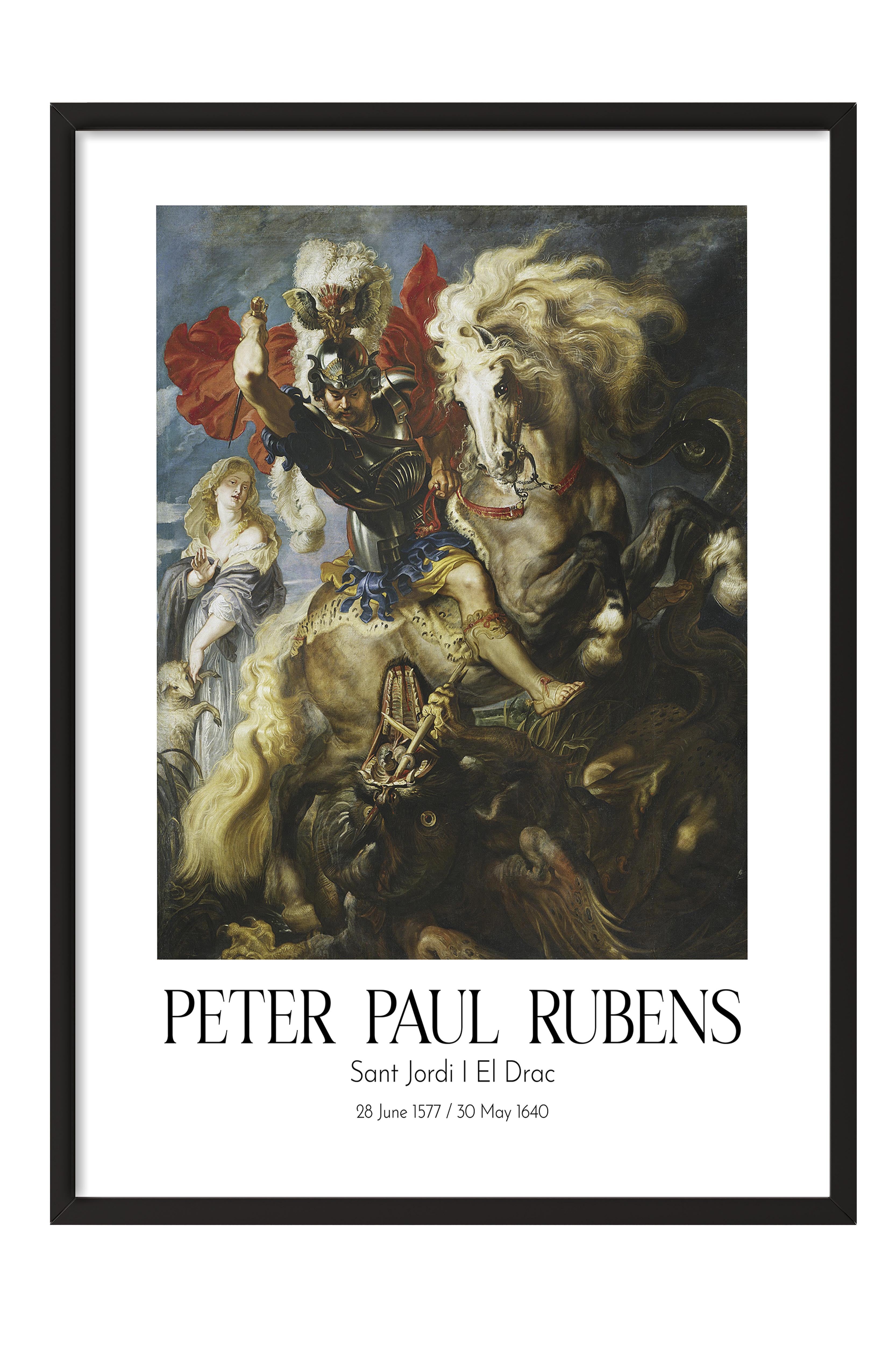 Peter Paul Rubens - Sant Jordi I El Drac, Siyah Çerçeveli Tablo, Sanat Serisi NO:112329