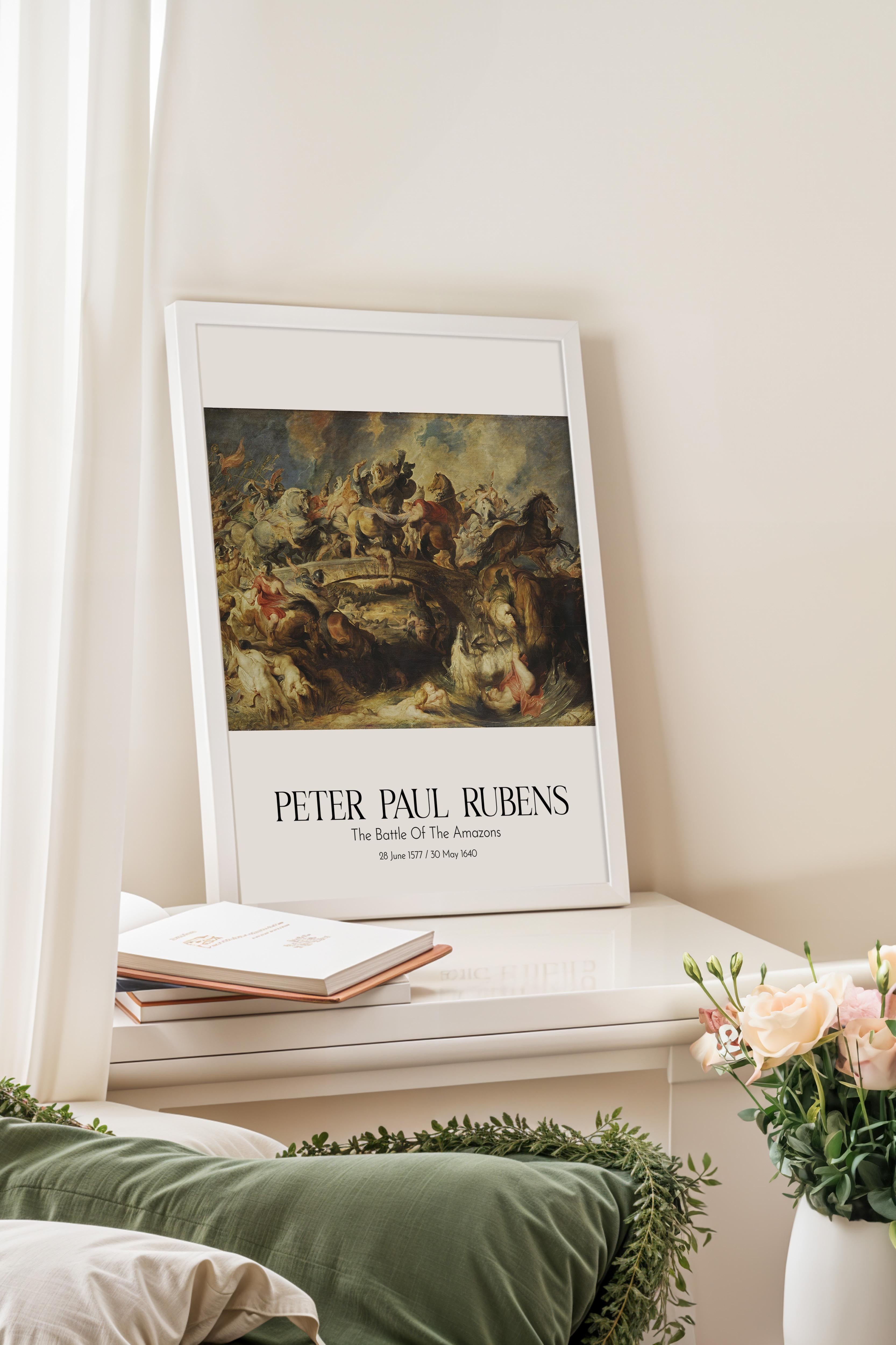 Peter Paul Rubens - The Battle Of The Amazons, Beyaz Çerçeveli Tablo, Sanat Serisi NO:112333