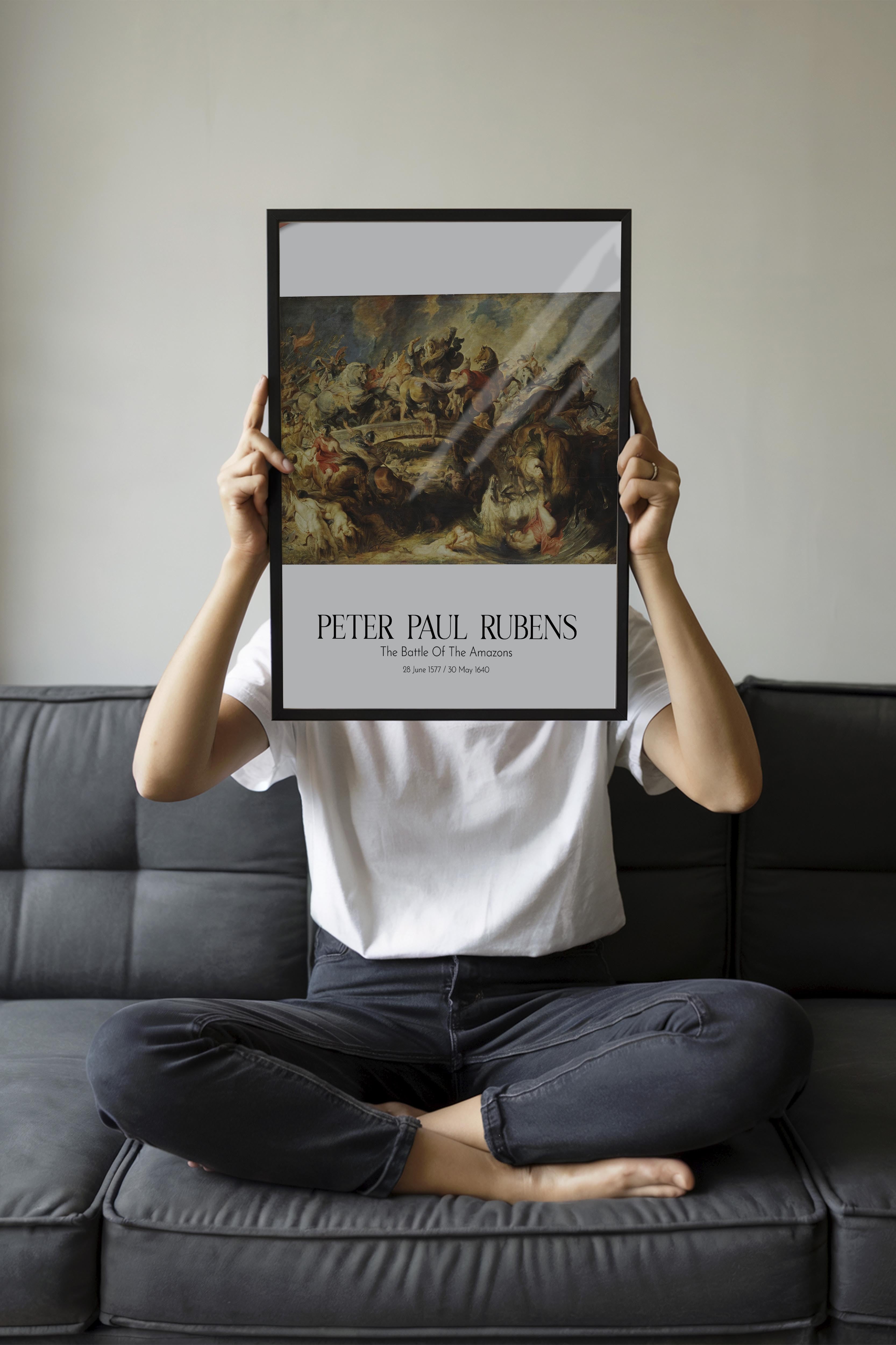 Peter Paul Rubens - The Battle Of The Amazons, Siyah Çerçeveli Tablo, Sanat Serisi NO:112333