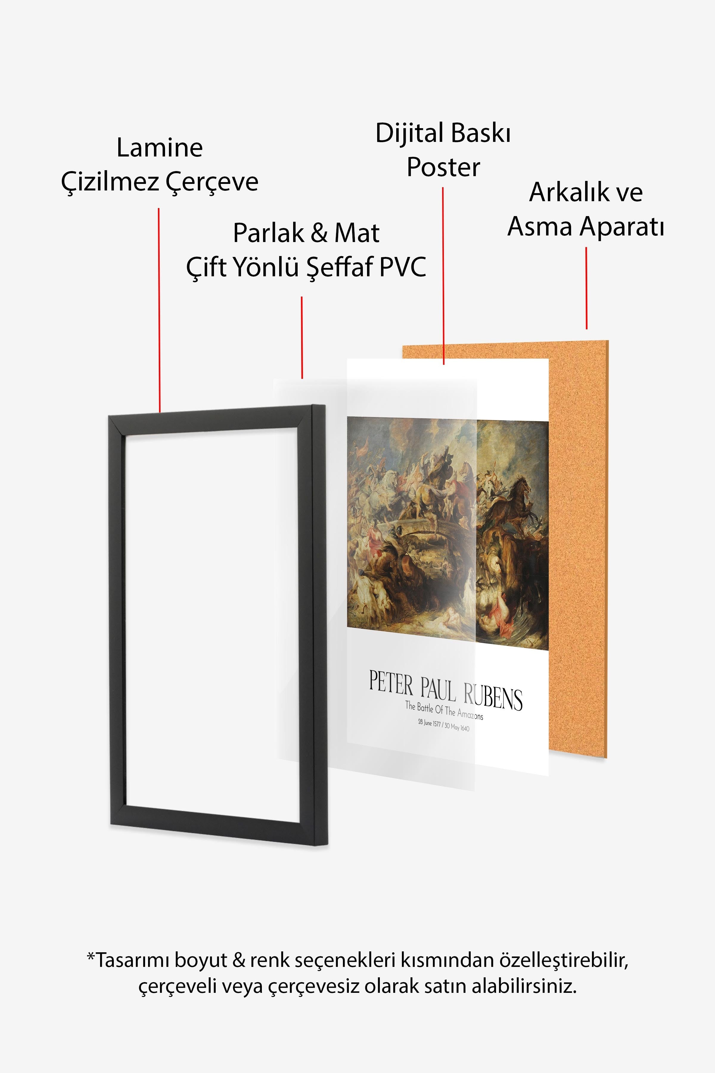 Peter Paul Rubens - The Battle Of The Amazons, Siyah Çerçeveli Tablo, Sanat Serisi NO:112333