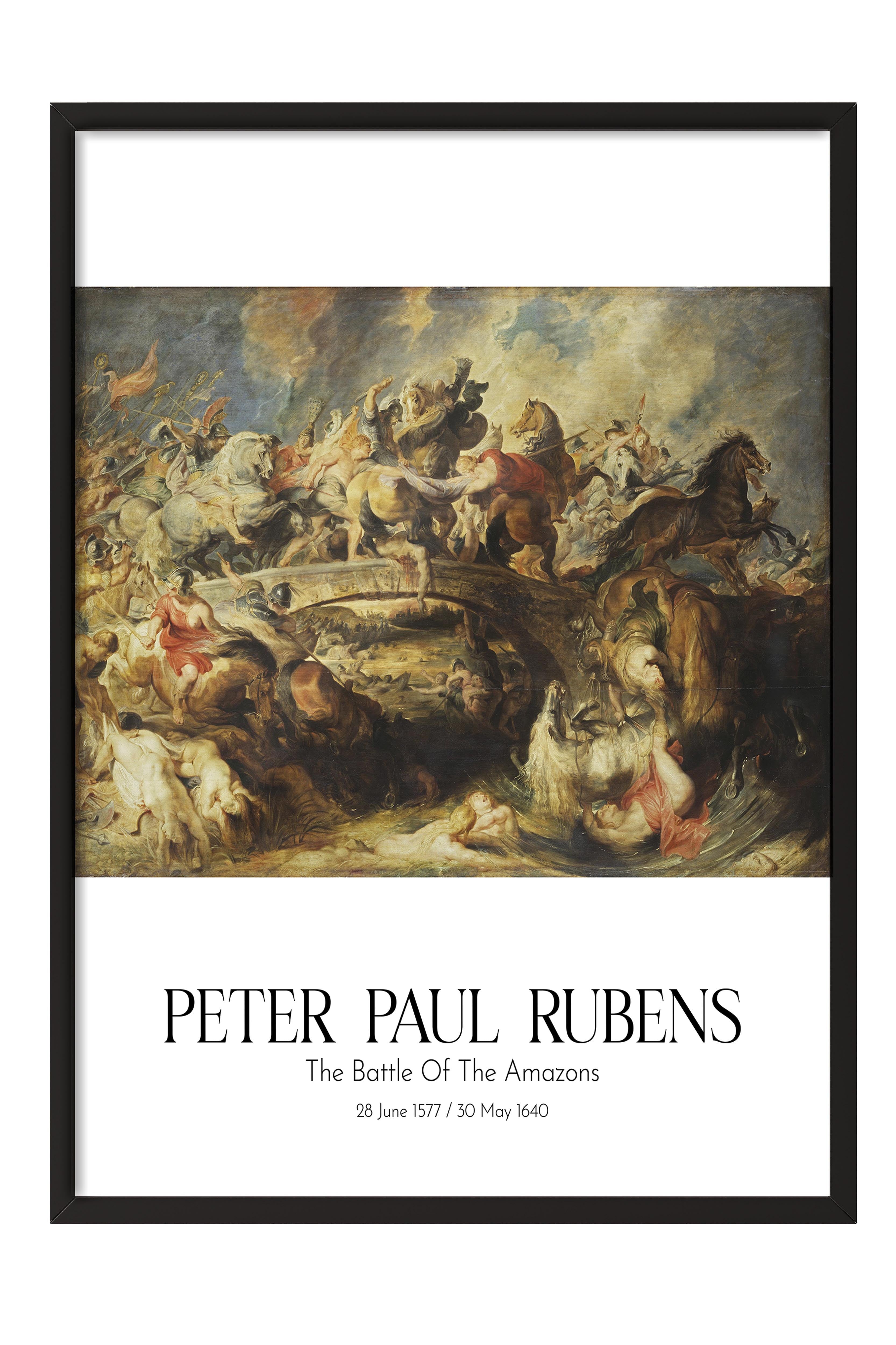 Peter Paul Rubens - The Battle Of The Amazons, Siyah Çerçeveli Tablo, Sanat Serisi NO:112333