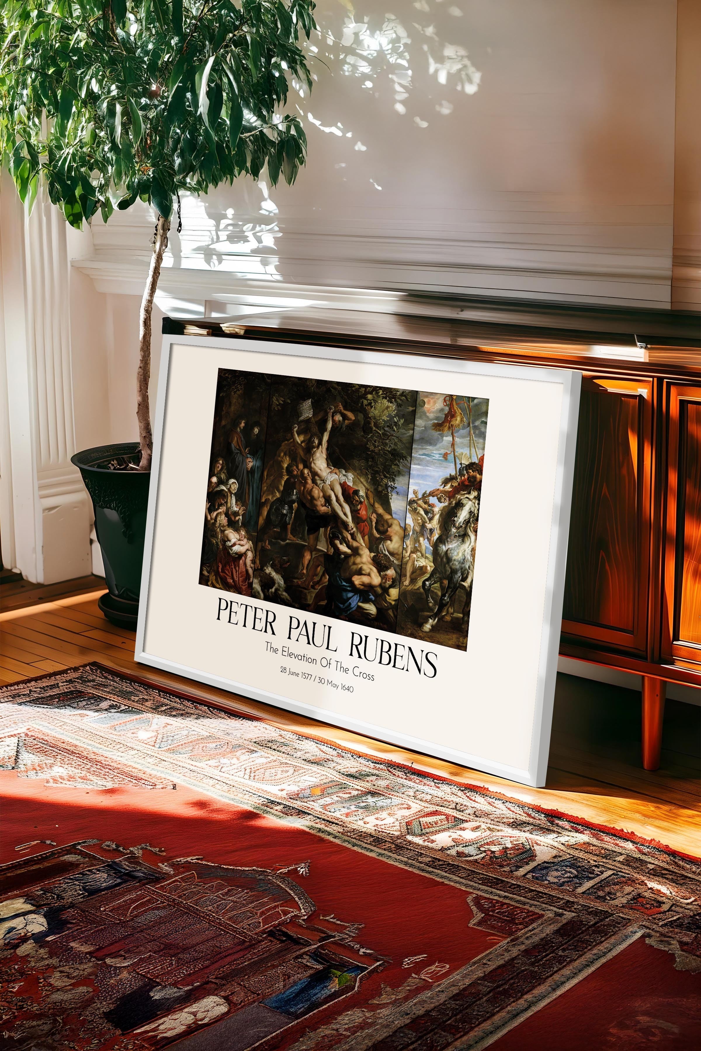 Peter Paul Rubens - The Elevation Of The Cross, Beyaz Çerçeveli Tablo, Sanat Serisi NO:112348