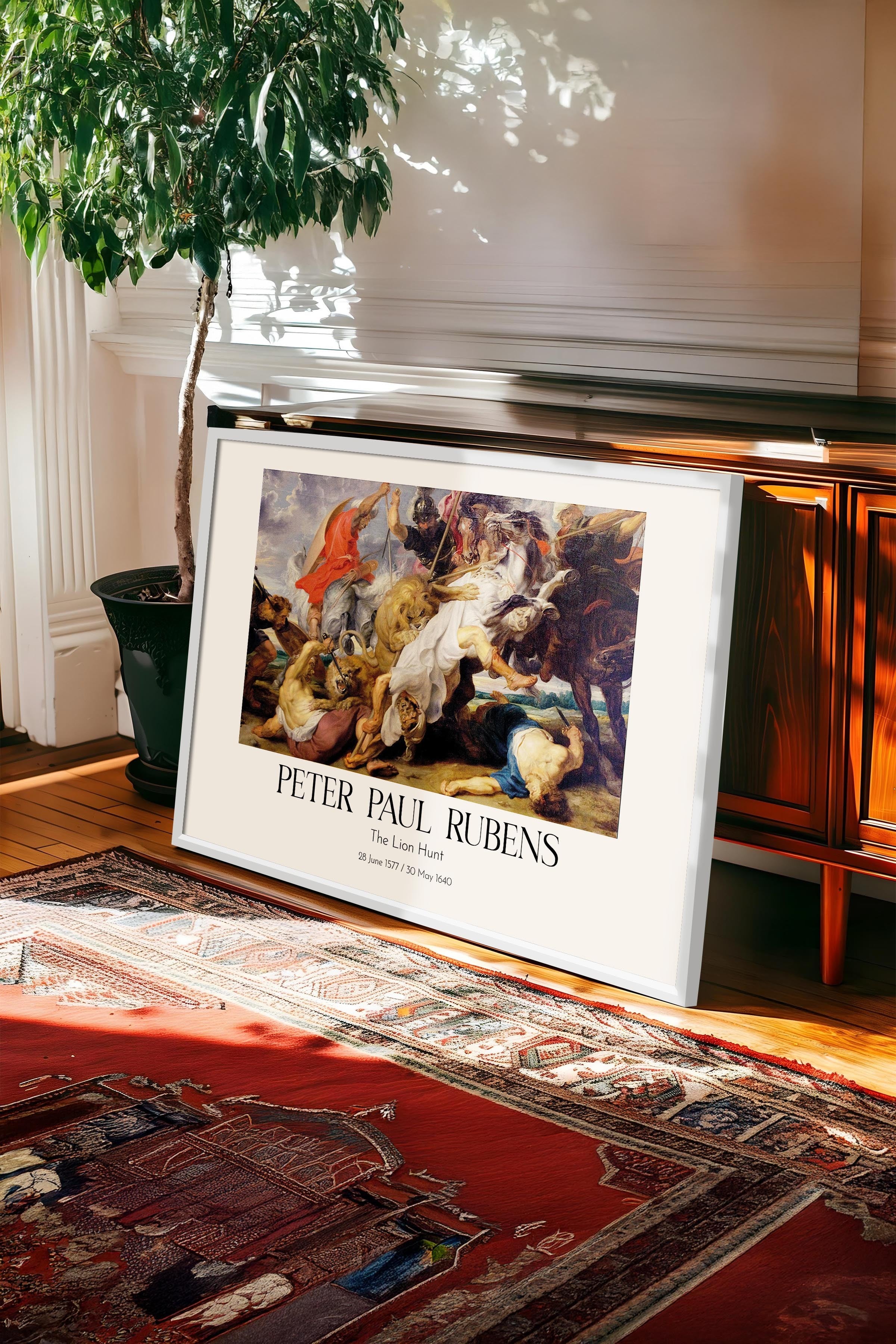 Peter Paul Rubens - The Lion Hunt, Beyaz Çerçeveli Tablo, Sanat Serisi NO:112352