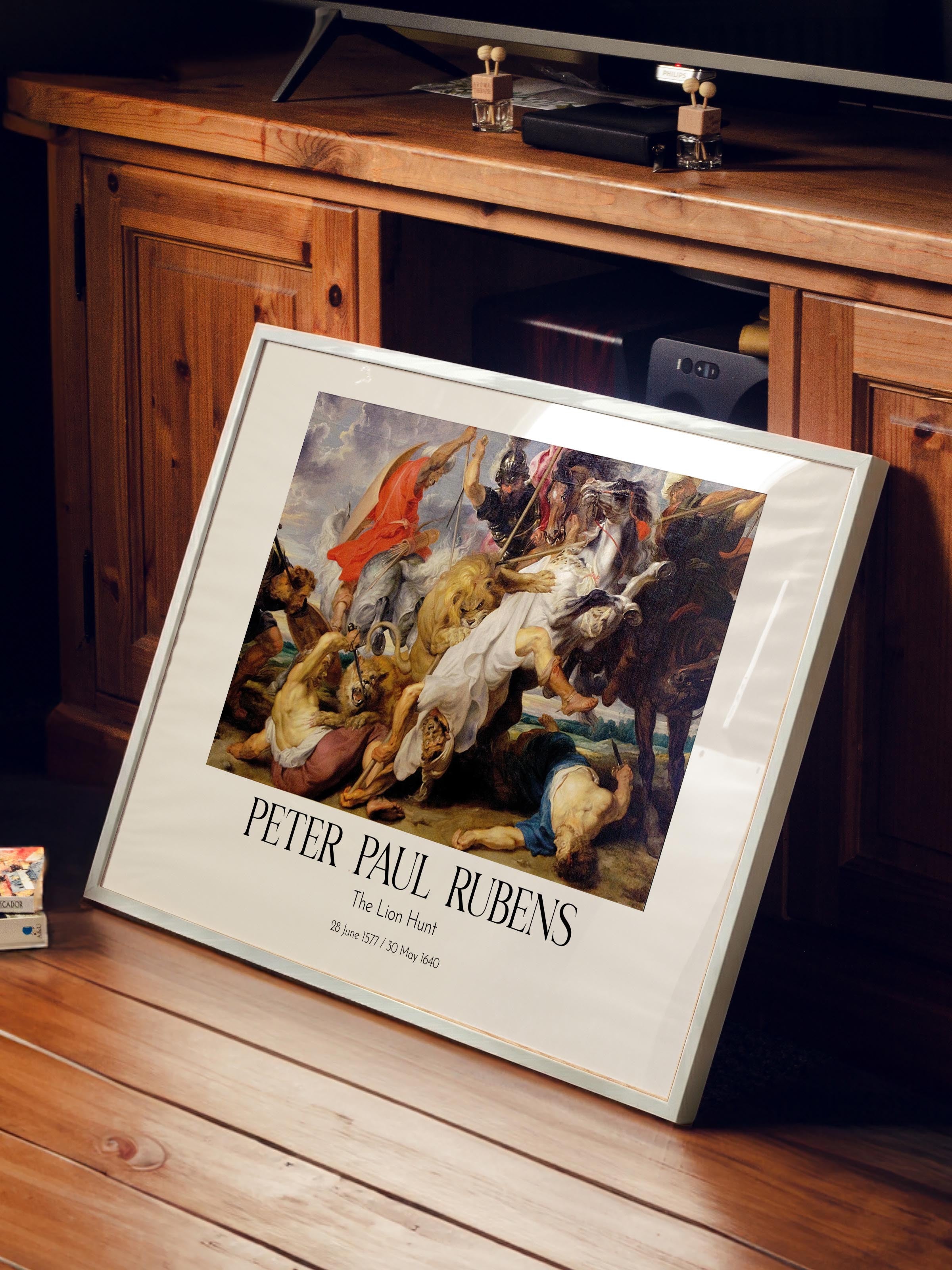 Peter Paul Rubens - The Lion Hunt, Beyaz Çerçeveli Tablo, Sanat Serisi NO:112352