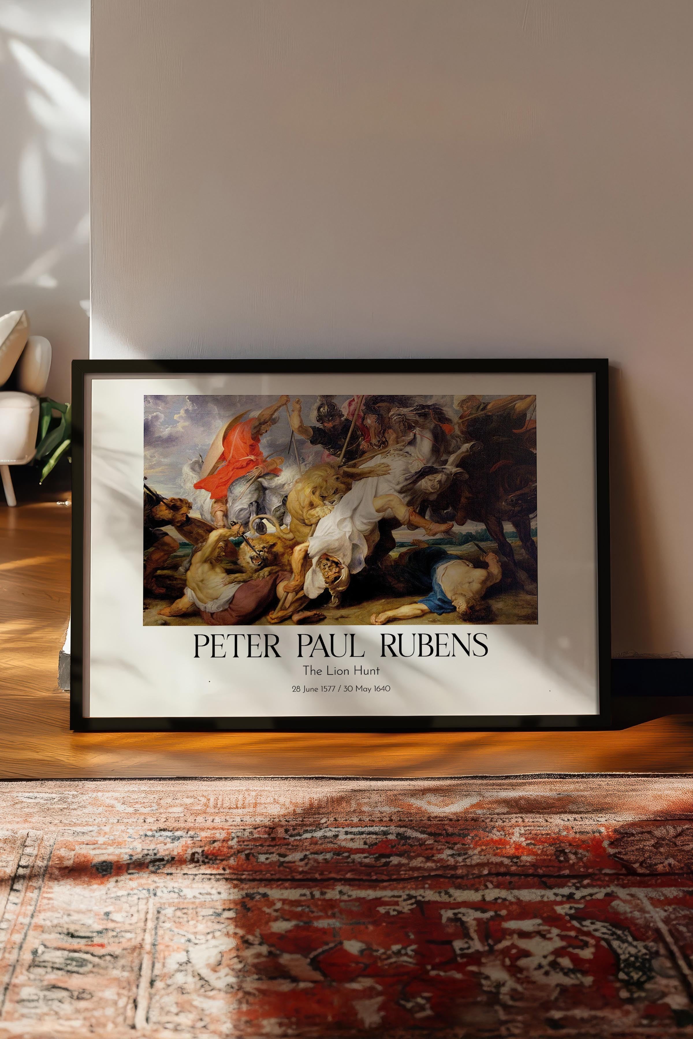 Peter Paul Rubens - The Lion Hunt, Siyah Çerçeveli Tablo, Sanat Serisi NO:112352
