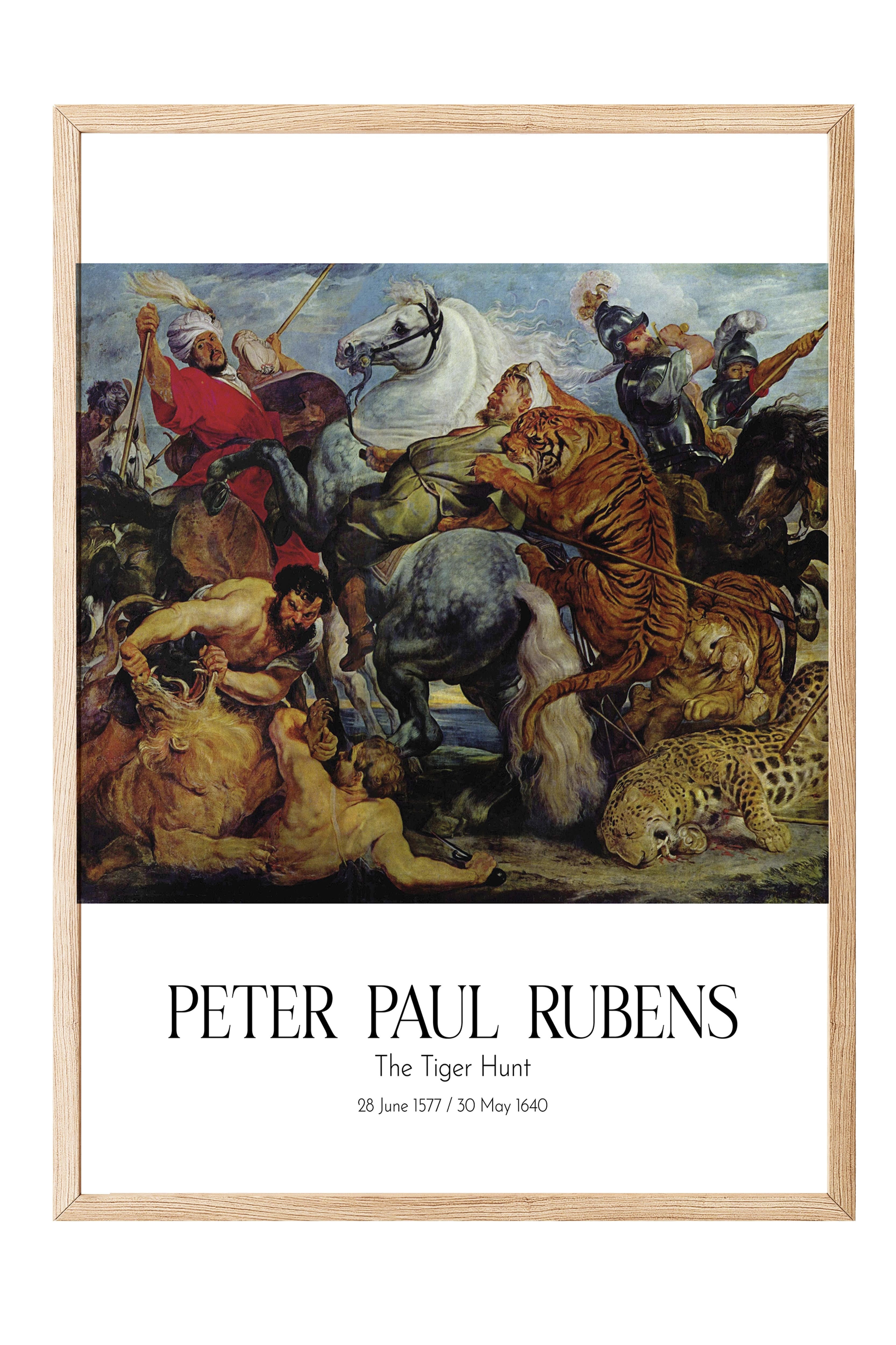 Peter Paul Rubens - The Tiger Hunt, Ahşap Çerçeveli Tablo, Sanat Serisi NO:112337