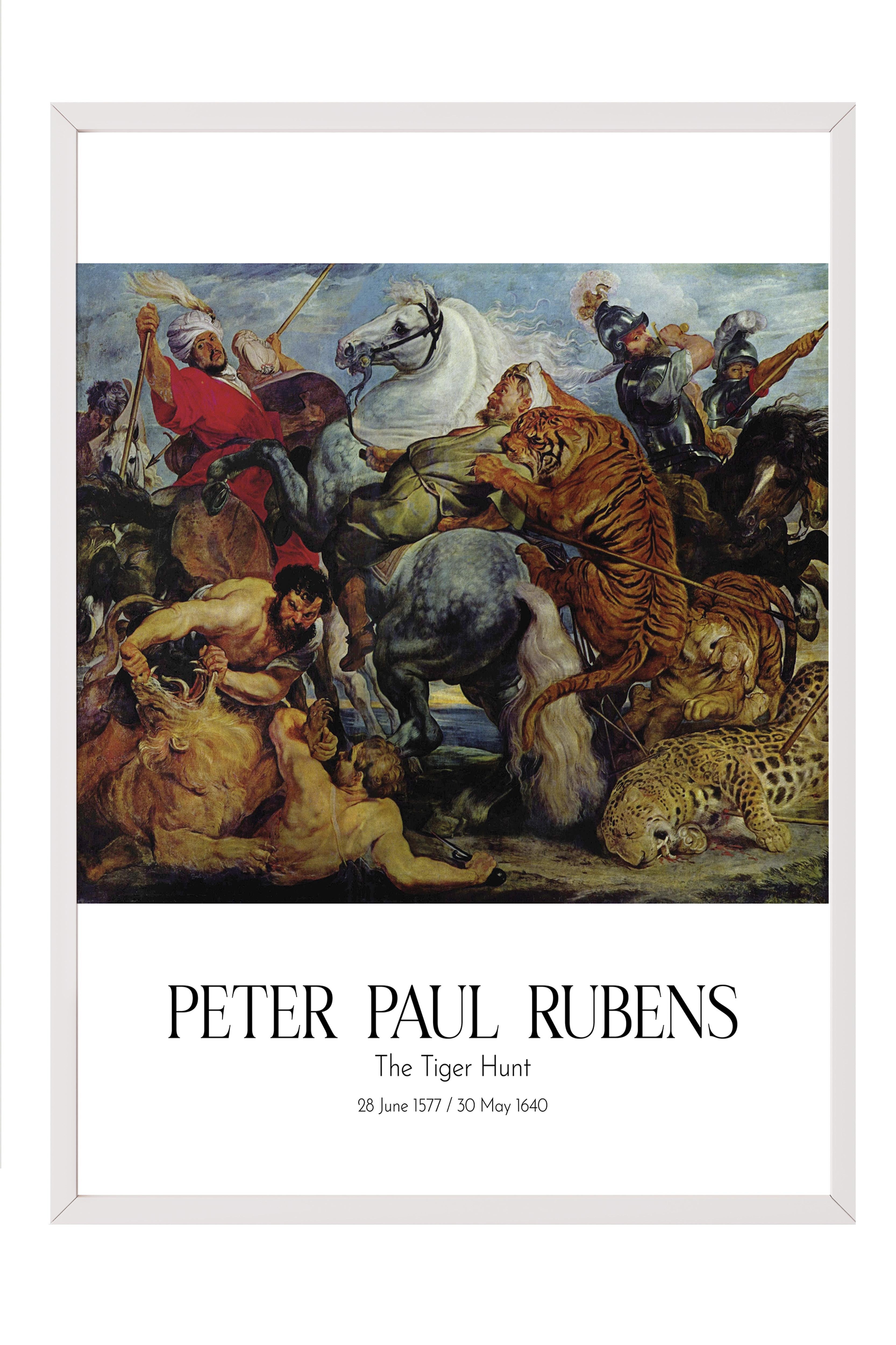 Peter Paul Rubens - The Tiger Hunt, Beyaz Çerçeveli Tablo, Sanat Serisi NO:112337