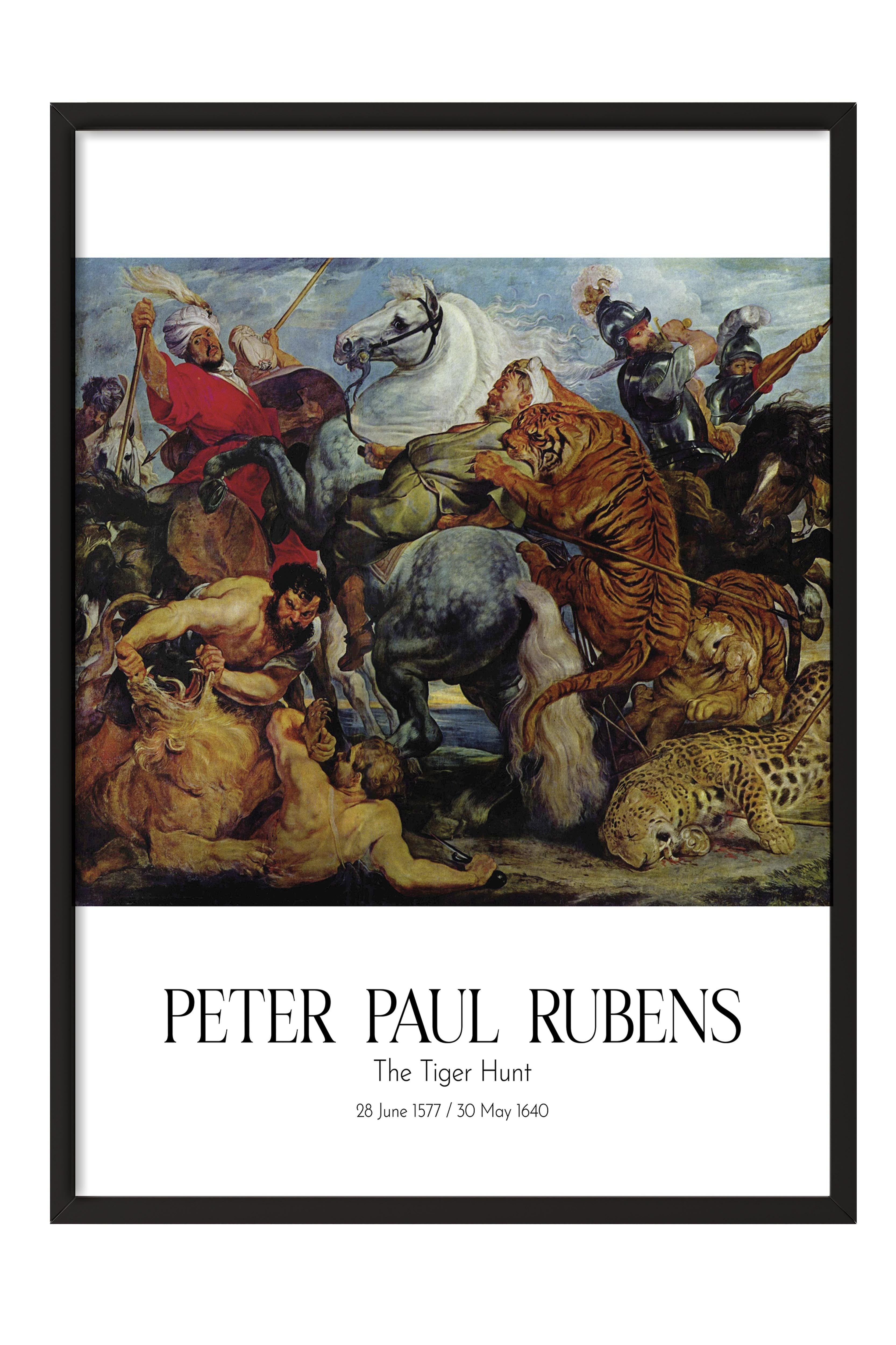Peter Paul Rubens - The Tiger Hunt, Siyah Çerçeveli Tablo, Sanat Serisi NO:112337