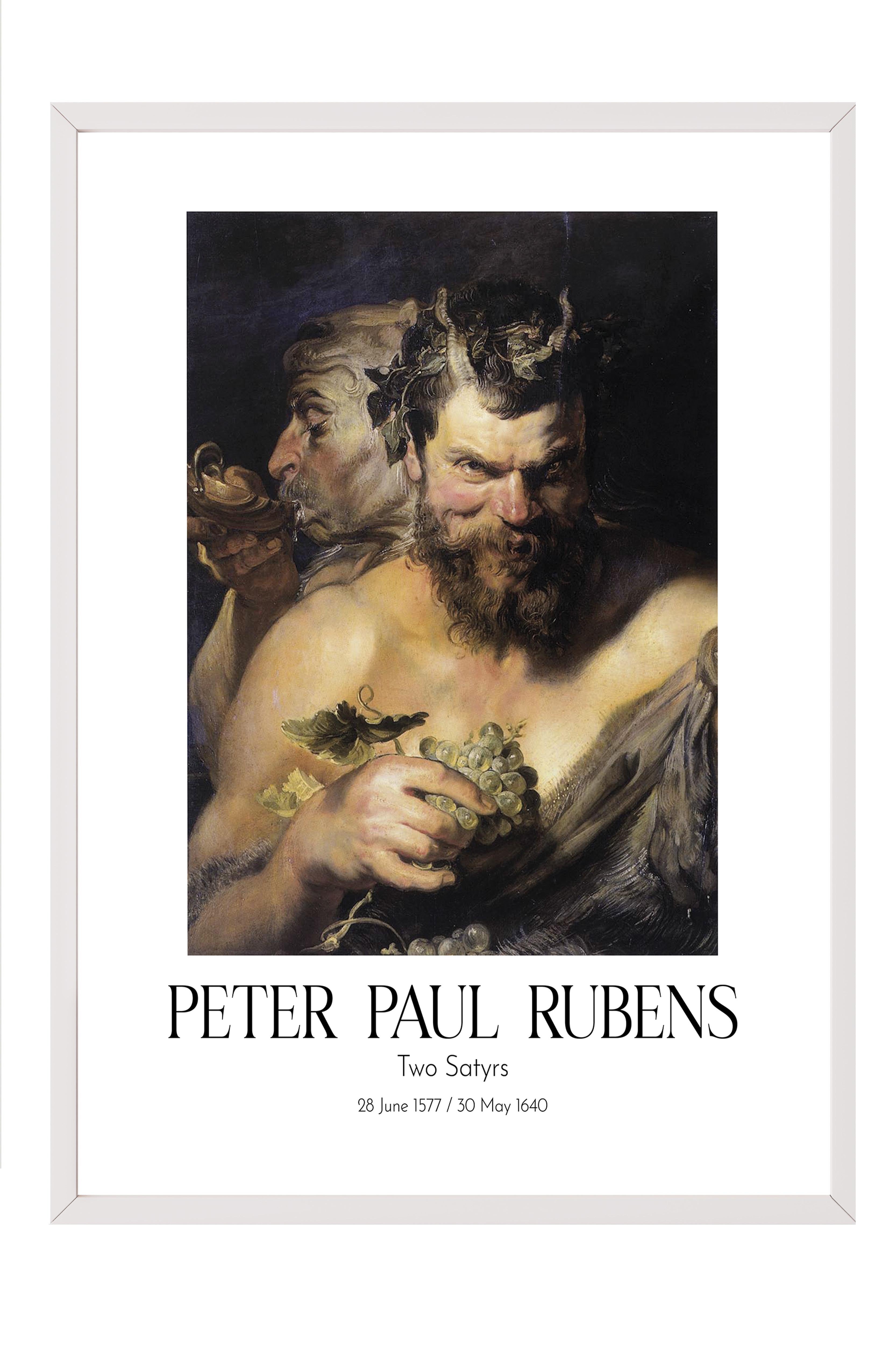 Peter Paul Rubens - Two Satyrs, Beyaz Çerçeveli Tablo, Sanat Serisi NO:112339