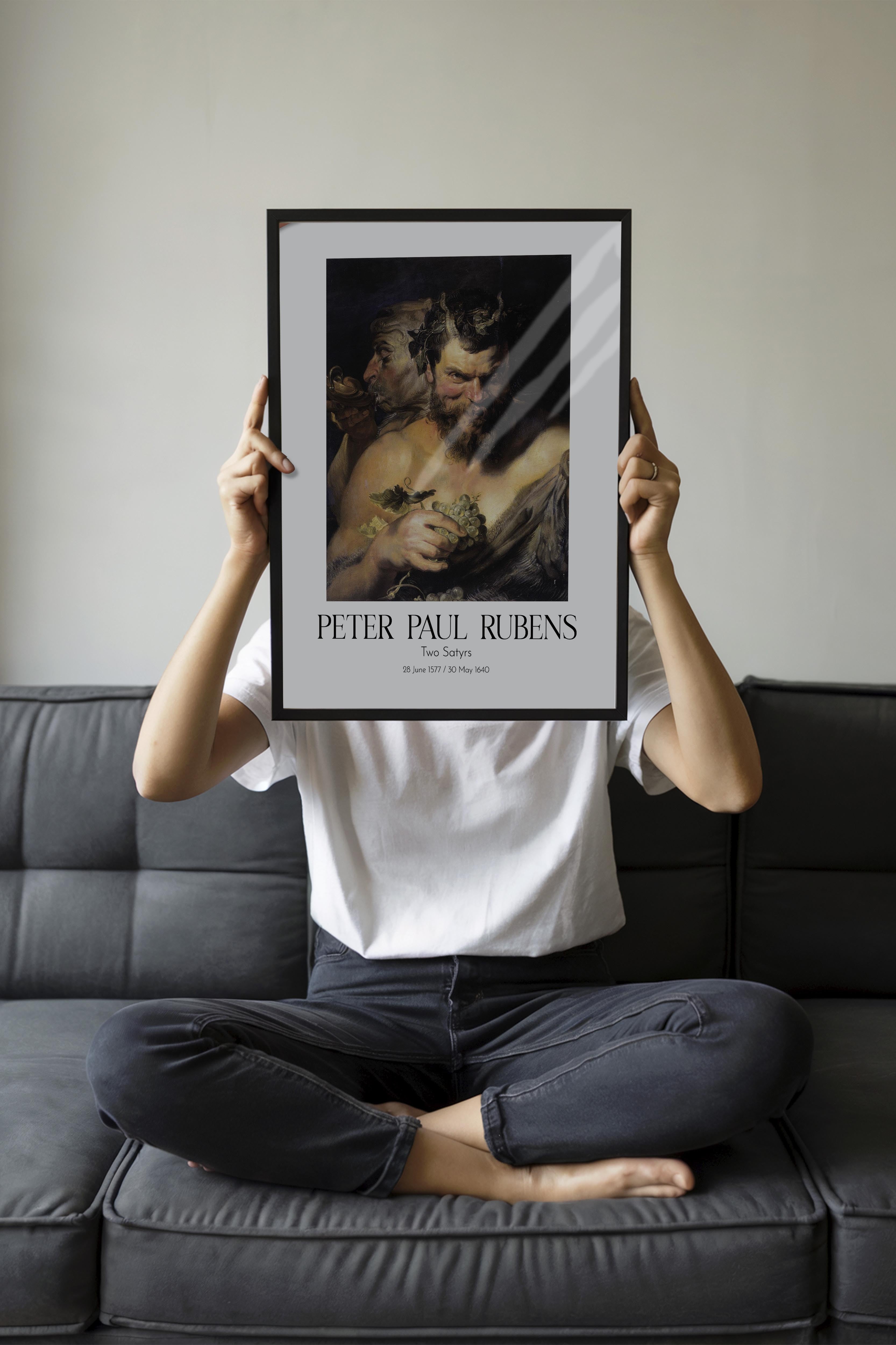 Peter Paul Rubens - Two Satyrs, Siyah Çerçeveli Tablo, Sanat Serisi NO:112339