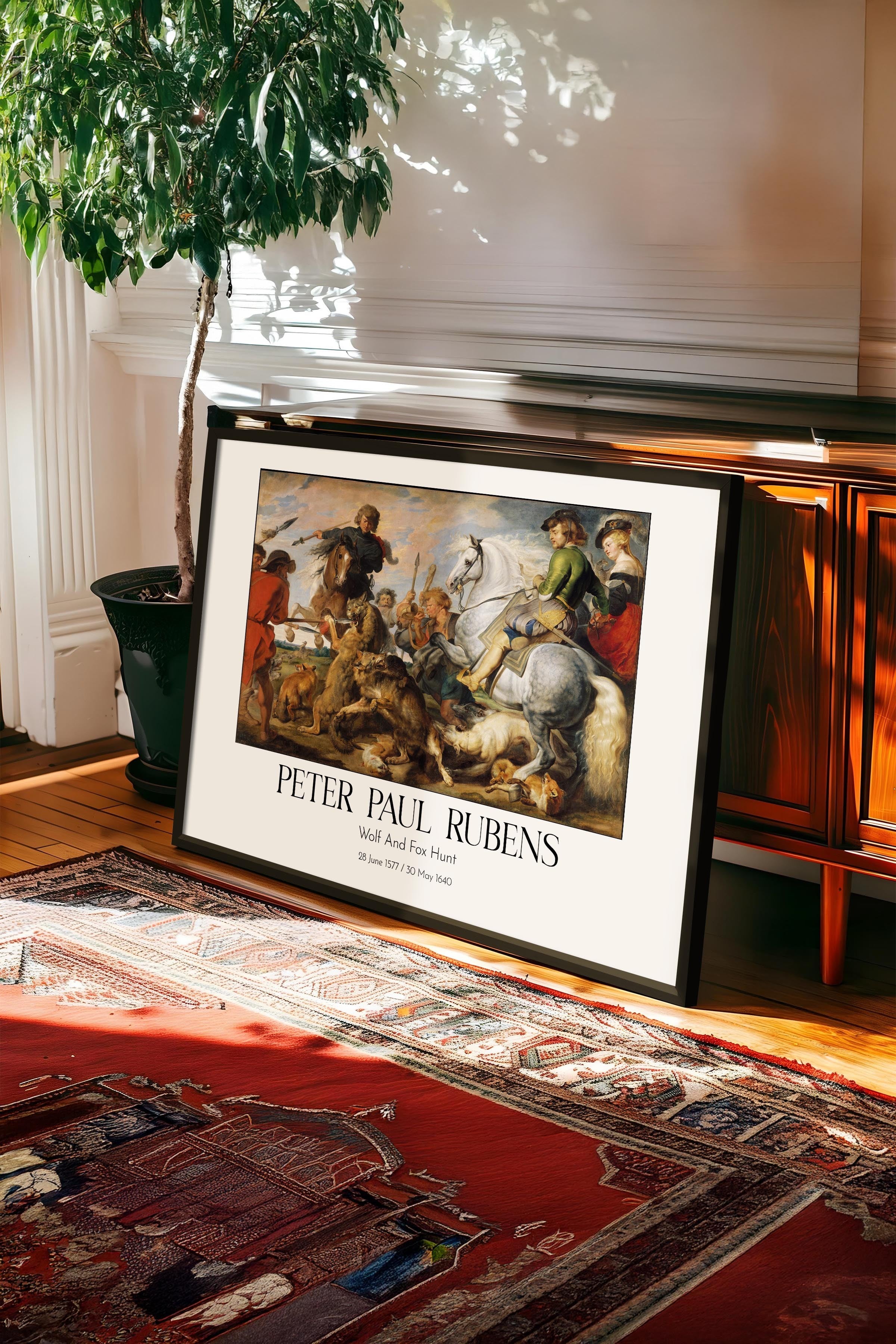 Peter Paul Rubens - Wolf And Fox Hunt, Siyah Çerçeveli Tablo, Sanat Serisi NO:112355