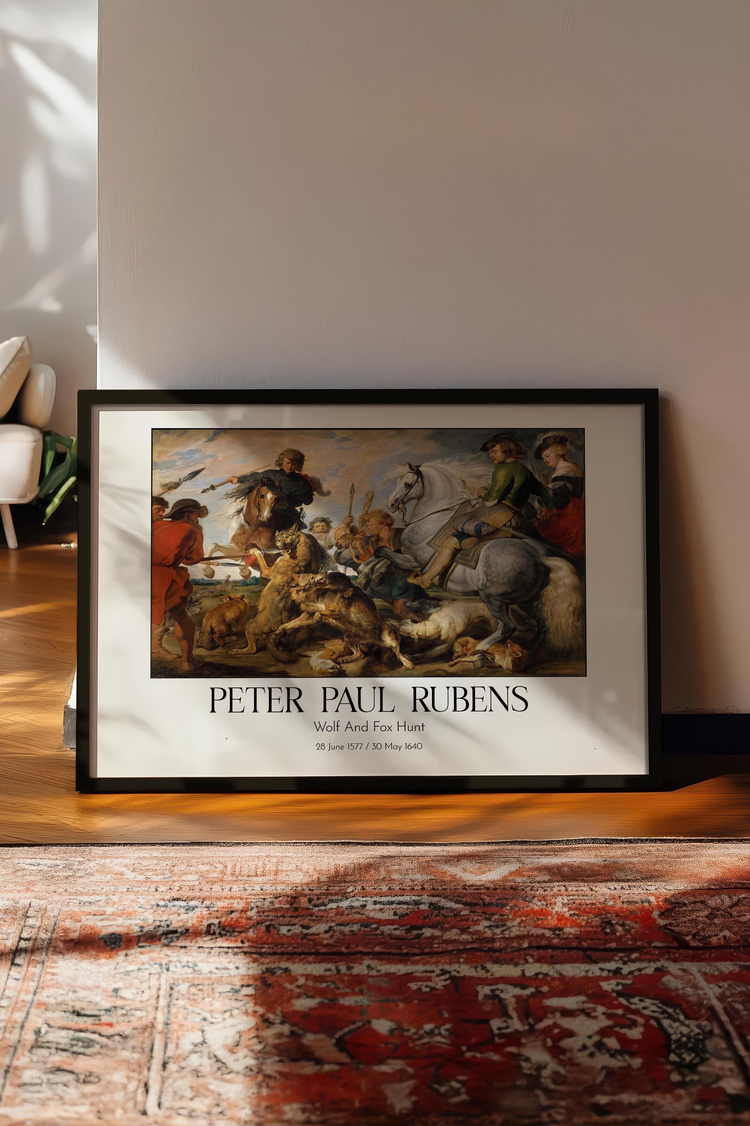 Peter Paul Rubens - Wolf And Fox Hunt, Siyah Çerçeveli Tablo, Sanat Serisi NO:112355