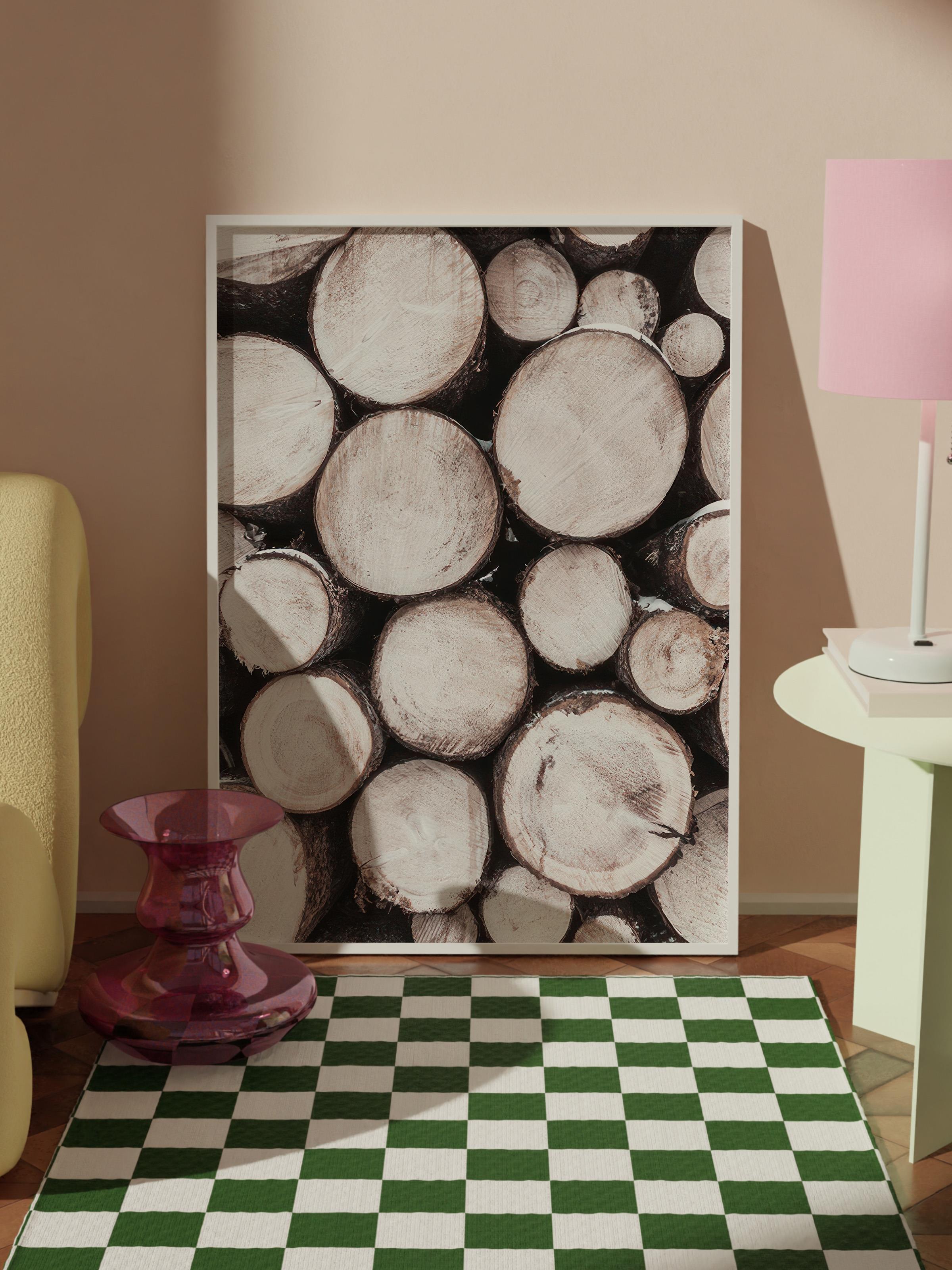 Pile of Wood Çerçeveli Tablo, Beyaz Çerçeve ve Poster, Dikey Duvar Tablosu Comfort Serisi NO:108507