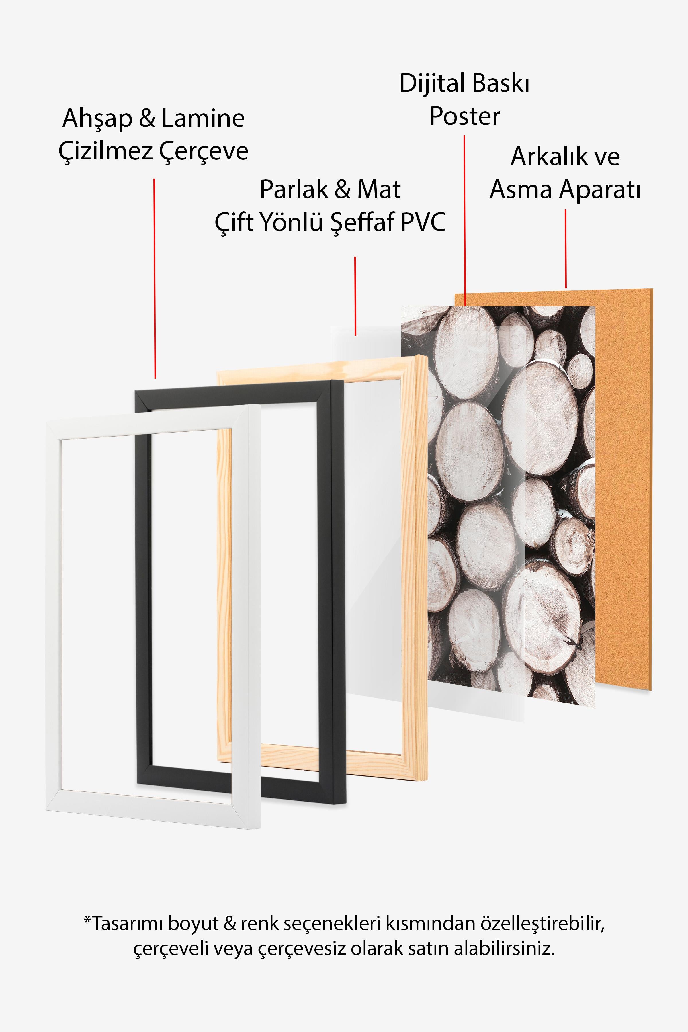 Pile of Wood Çerçeveli Tablo, Beyaz Çerçeve ve Poster, Dikey Duvar Tablosu Comfort Serisi NO:108507