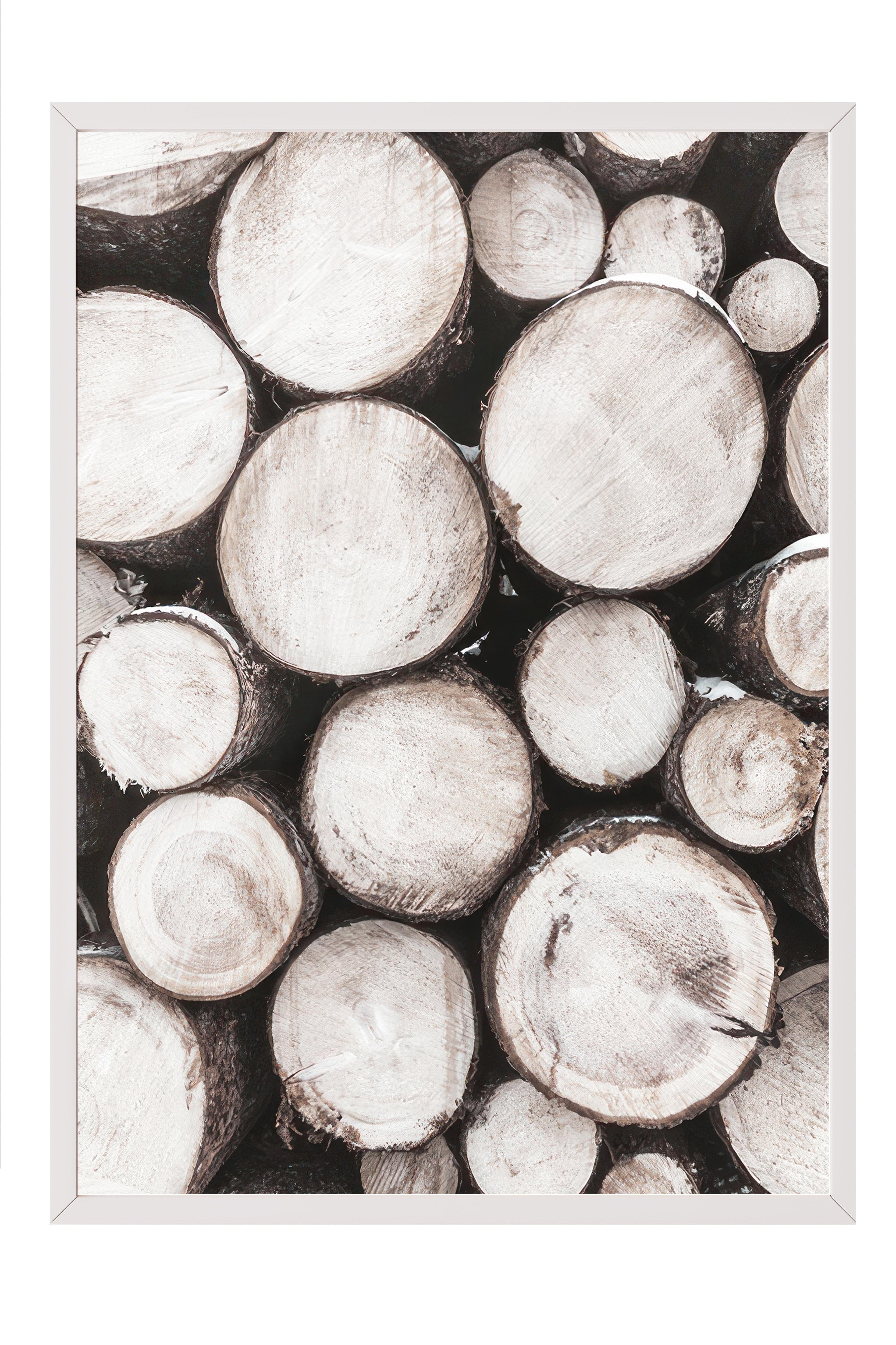 Pile of Wood Çerçeveli Tablo, Beyaz Çerçeve ve Poster, Dikey Duvar Tablosu Comfort Serisi NO:108507