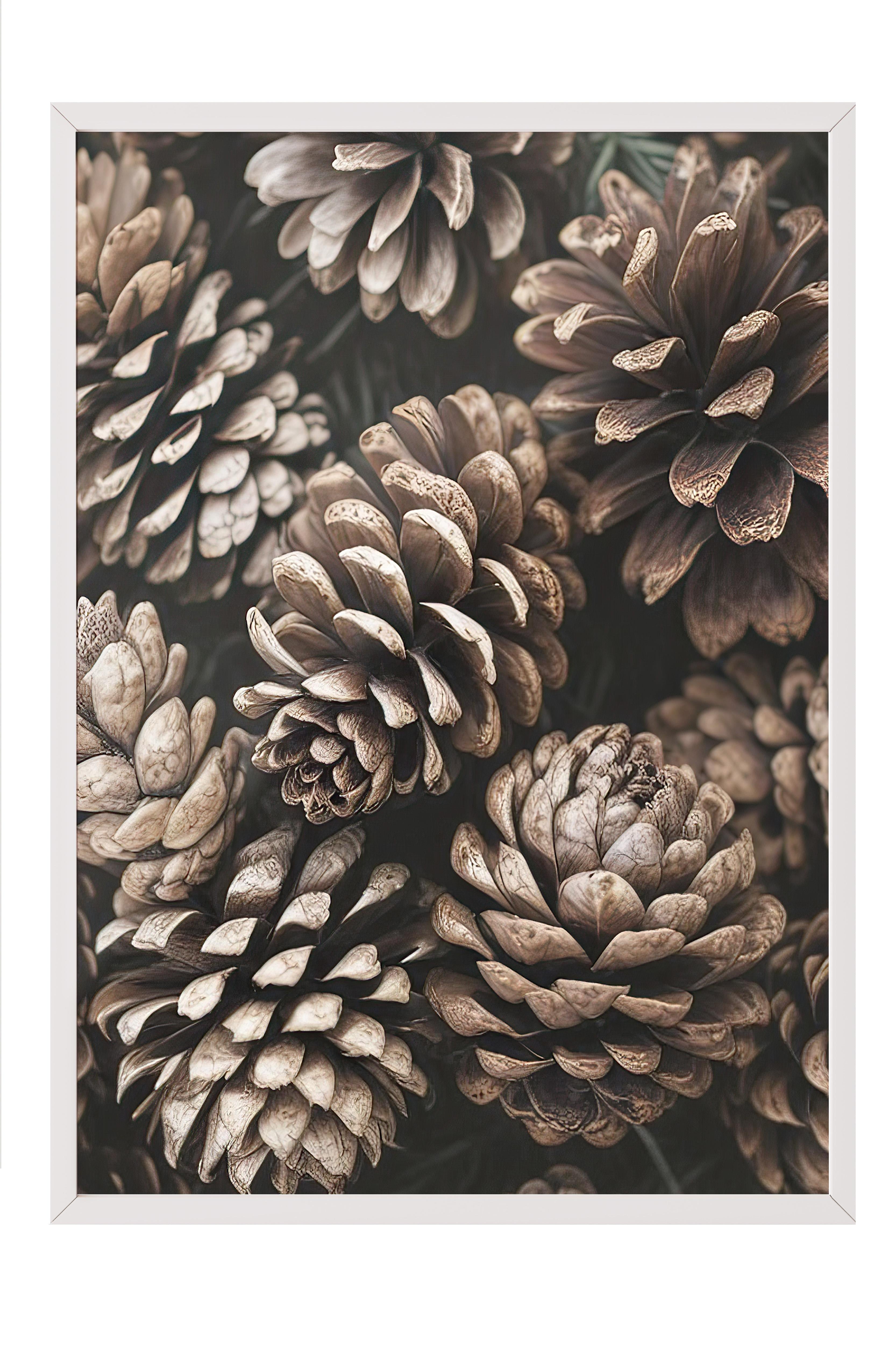 Pine Cones Çerçeveli Tablo, Beyaz Çerçeve ve Poster, Dikey Duvar Tablosu Comfort Serisi NO:108341