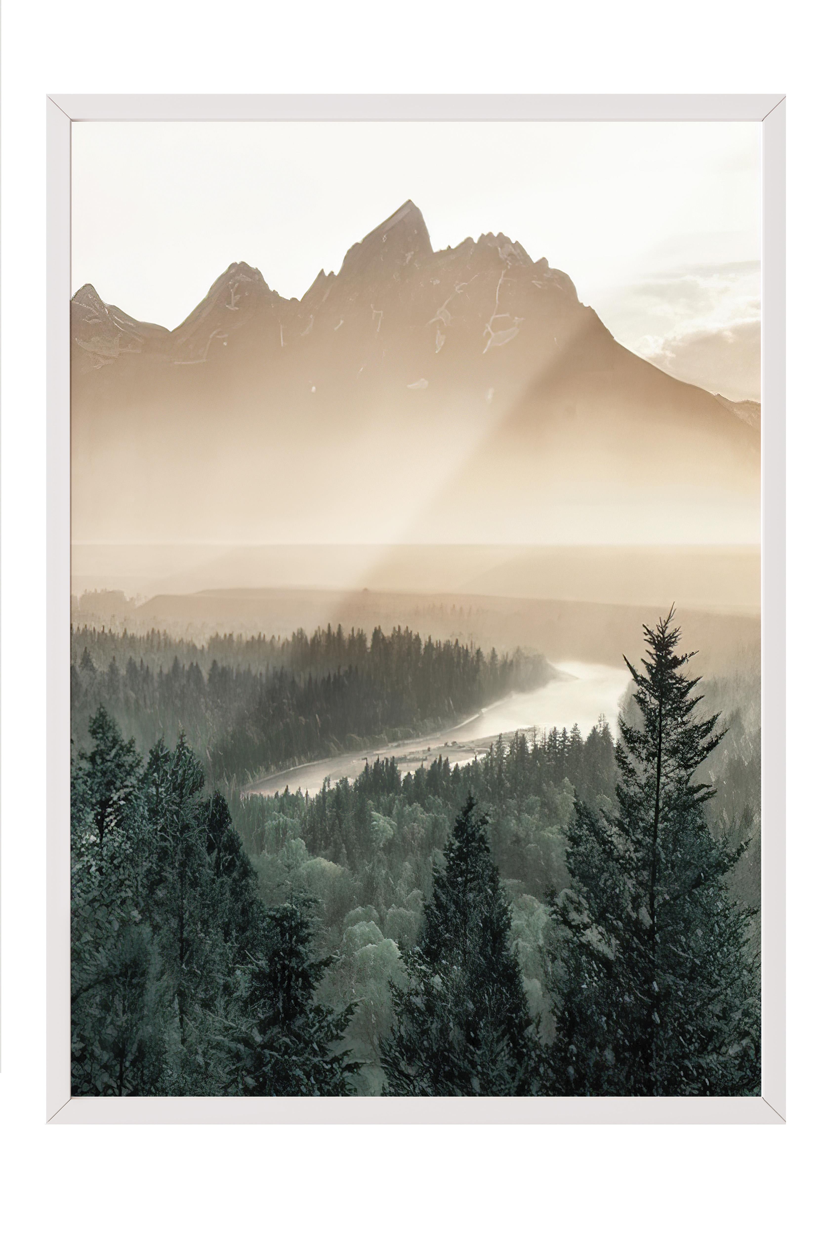 Pine Tree Valley Çerçeveli Tablo, Beyaz Çerçeve ve Poster, Duvar Tablosu Comfort Serisi NO:108407