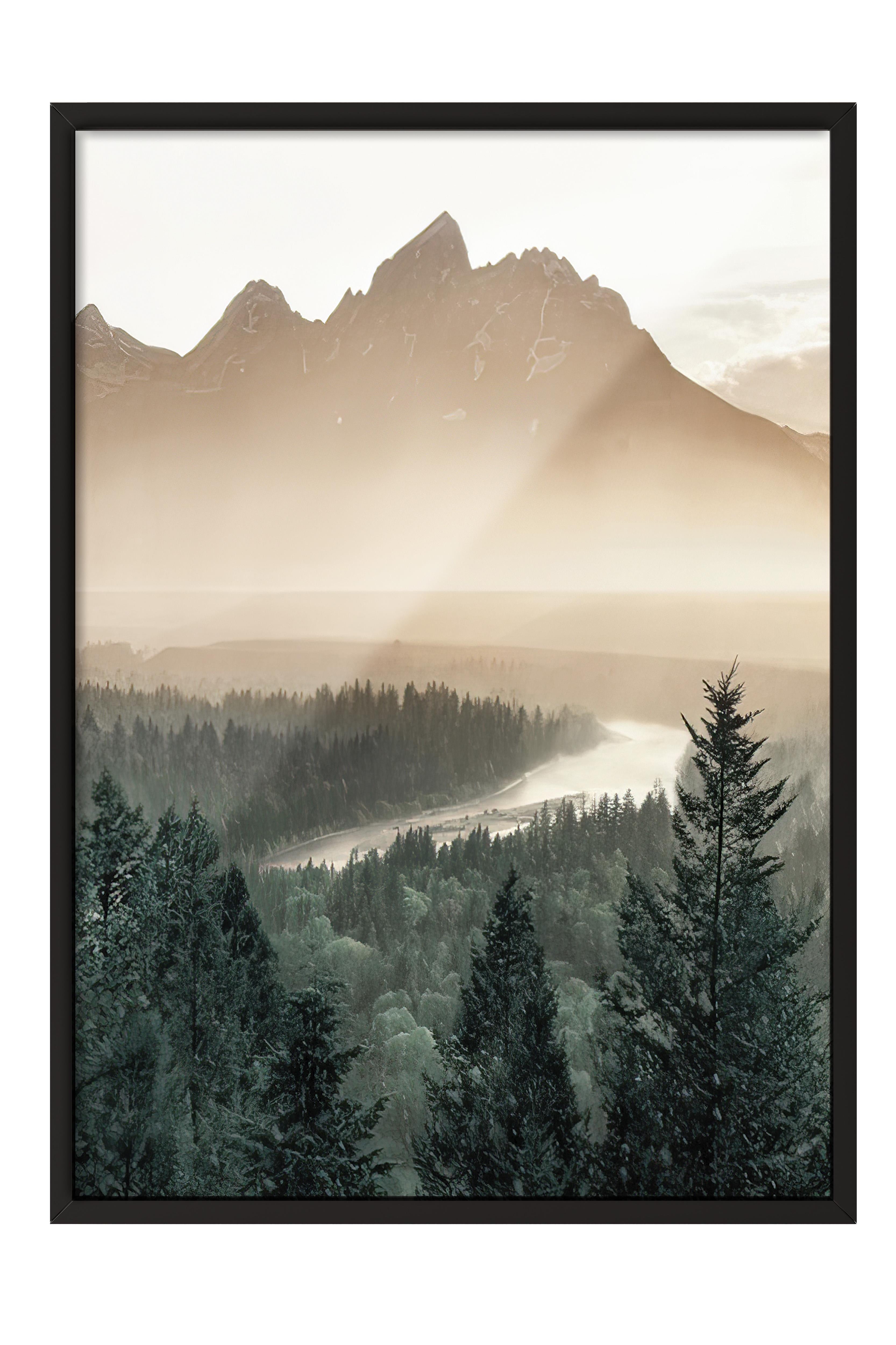 Pine Tree Valley Çerçeveli Tablo, Siyah Çerçeve ve Poster, Duvar Tablosu Comfort Serisi NO:108407