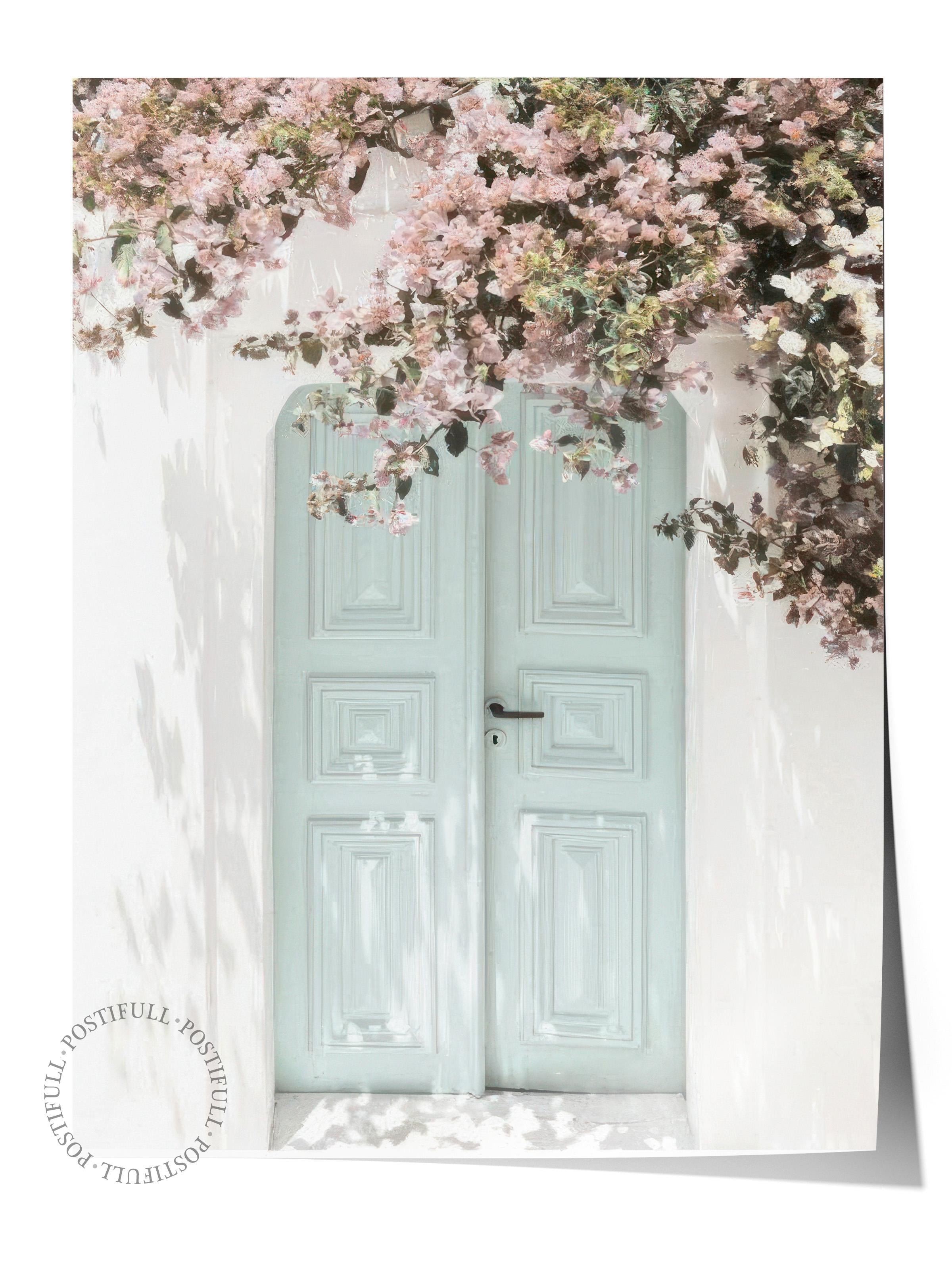 Pink Flower Door  Poster, Çerçevesiz Duvar Posteri, Dikey Duvar Tablosu Comfort Serisi NO:108449