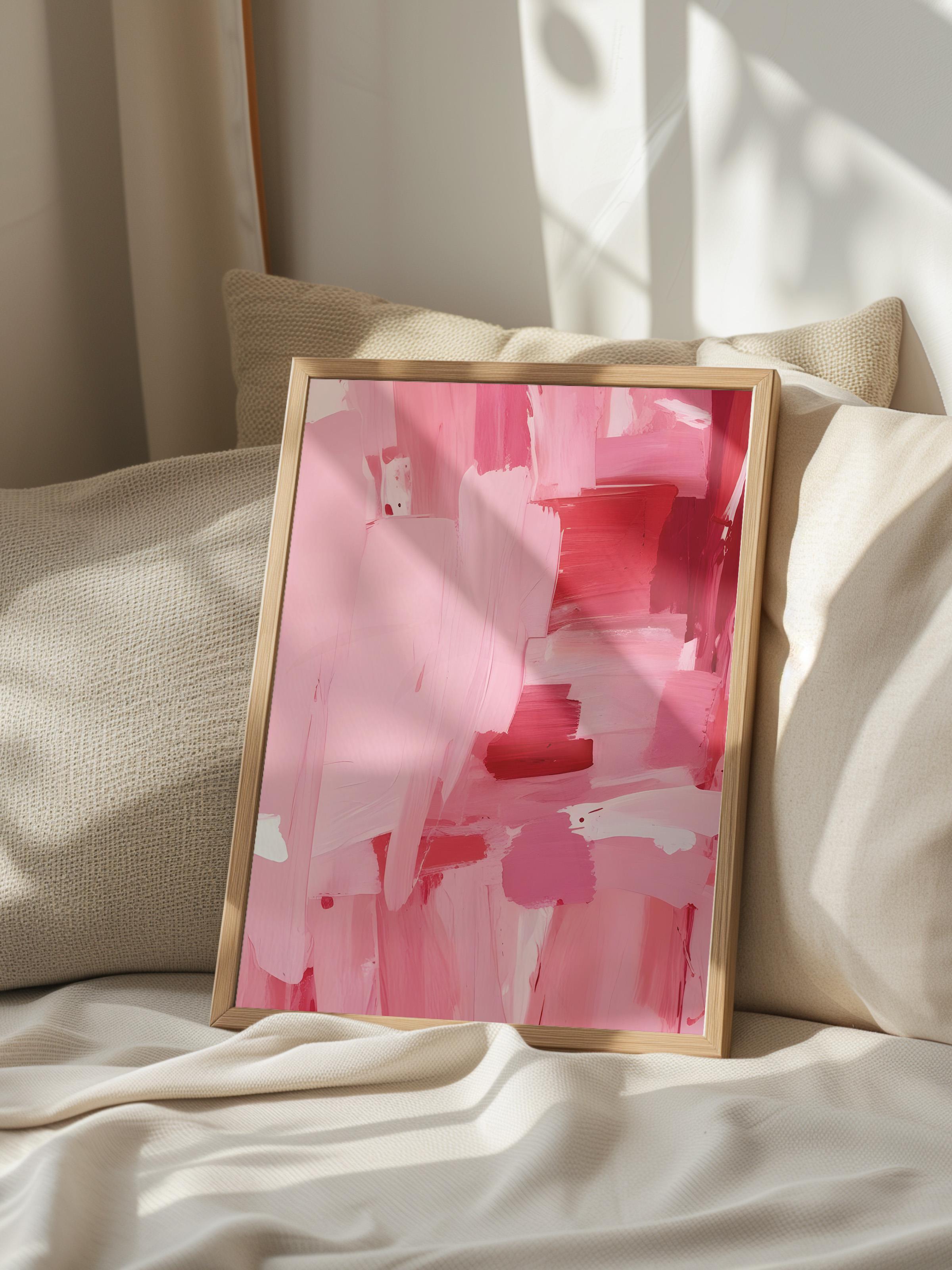 Pink Oil Çerçeveli Tablo, Ahşap Çerçeve ve Poster, Dikey Duvar Tablosu Comfort Serisi NO:108490