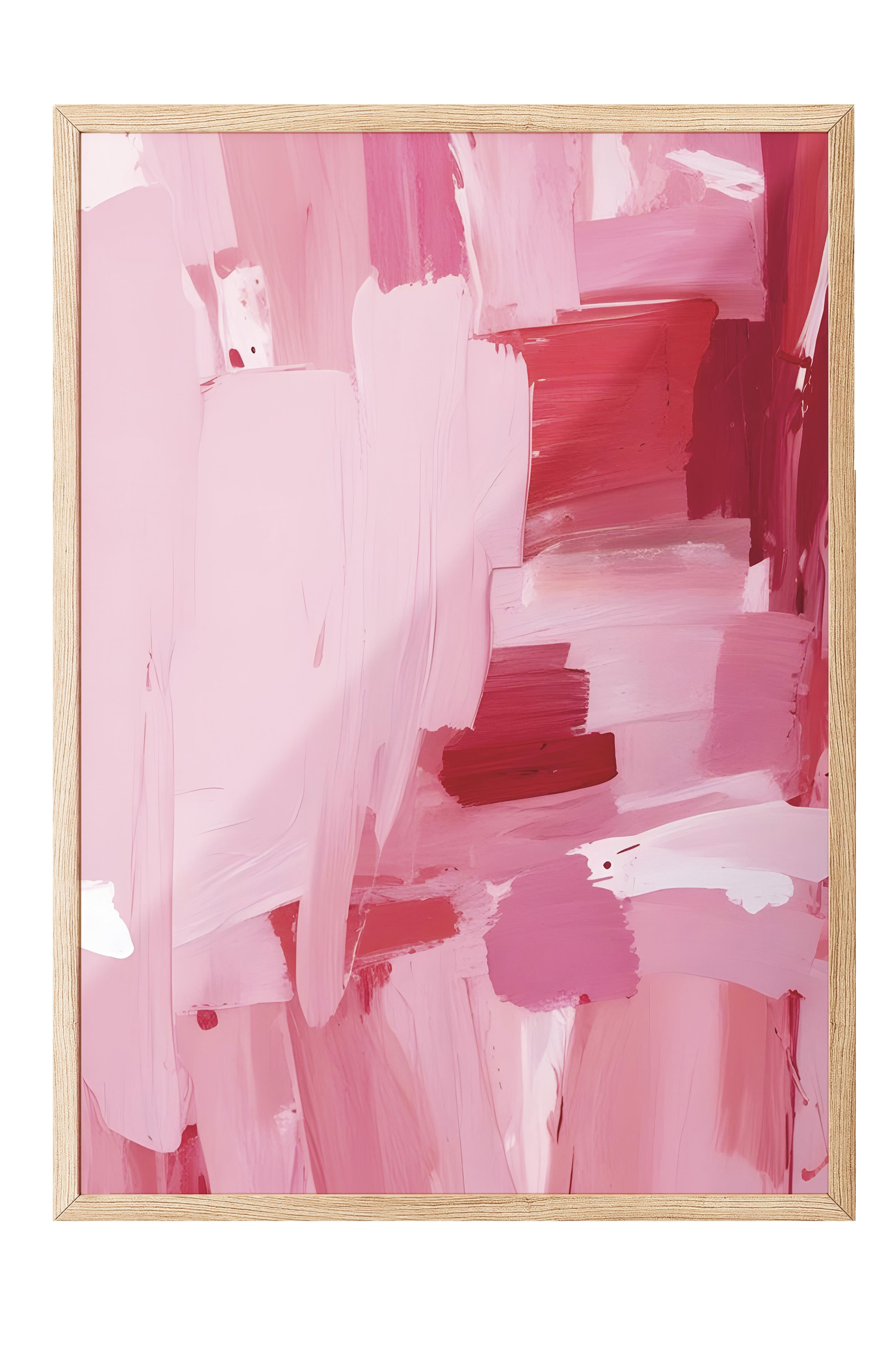Pink Oil Çerçeveli Tablo, Ahşap Çerçeve ve Poster, Dikey Duvar Tablosu Comfort Serisi NO:108490