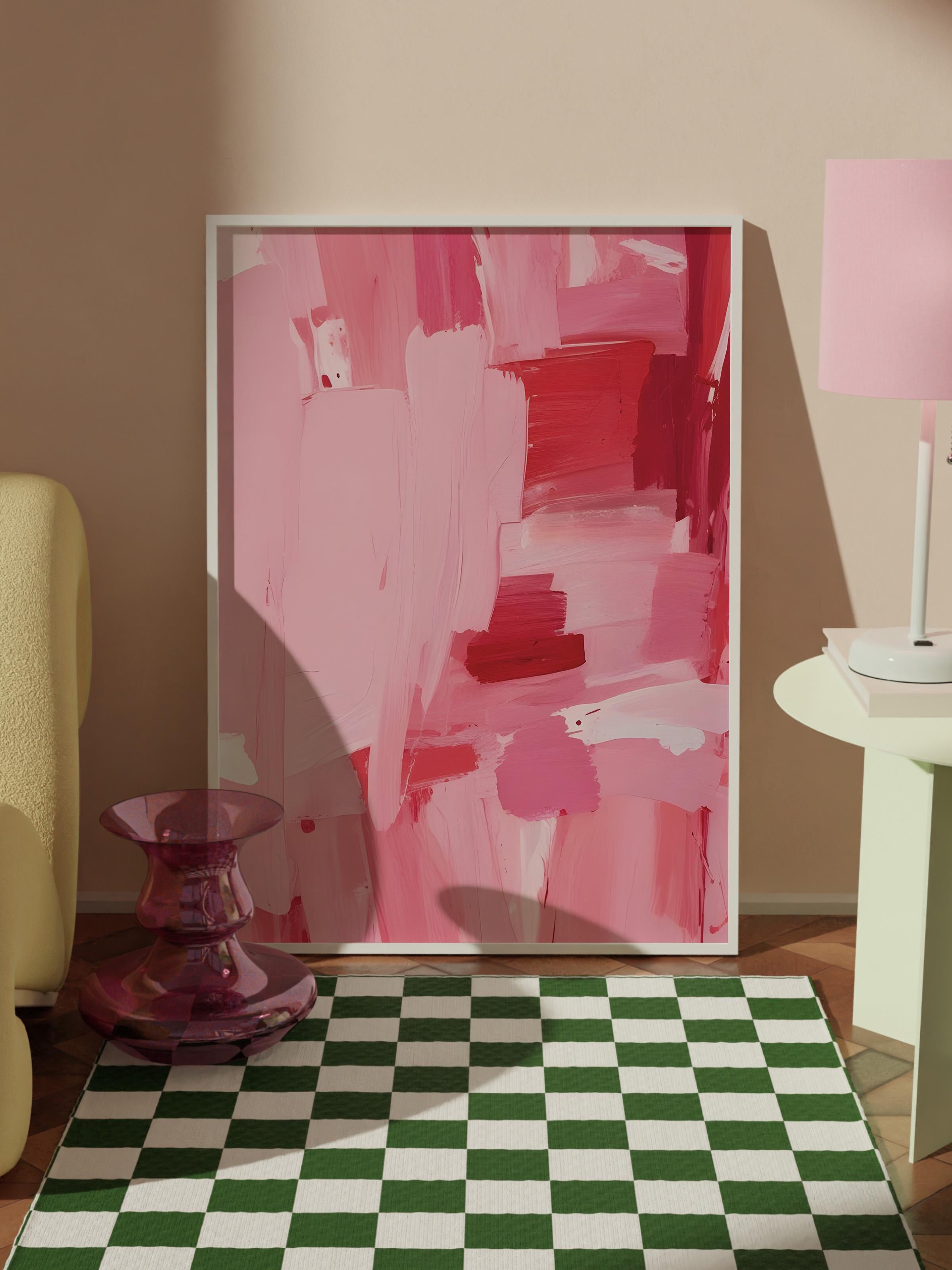 Pink Oil Çerçeveli Tablo, Beyaz Çerçeve ve Poster, Dikey Duvar Tablosu Comfort Serisi NO:108490