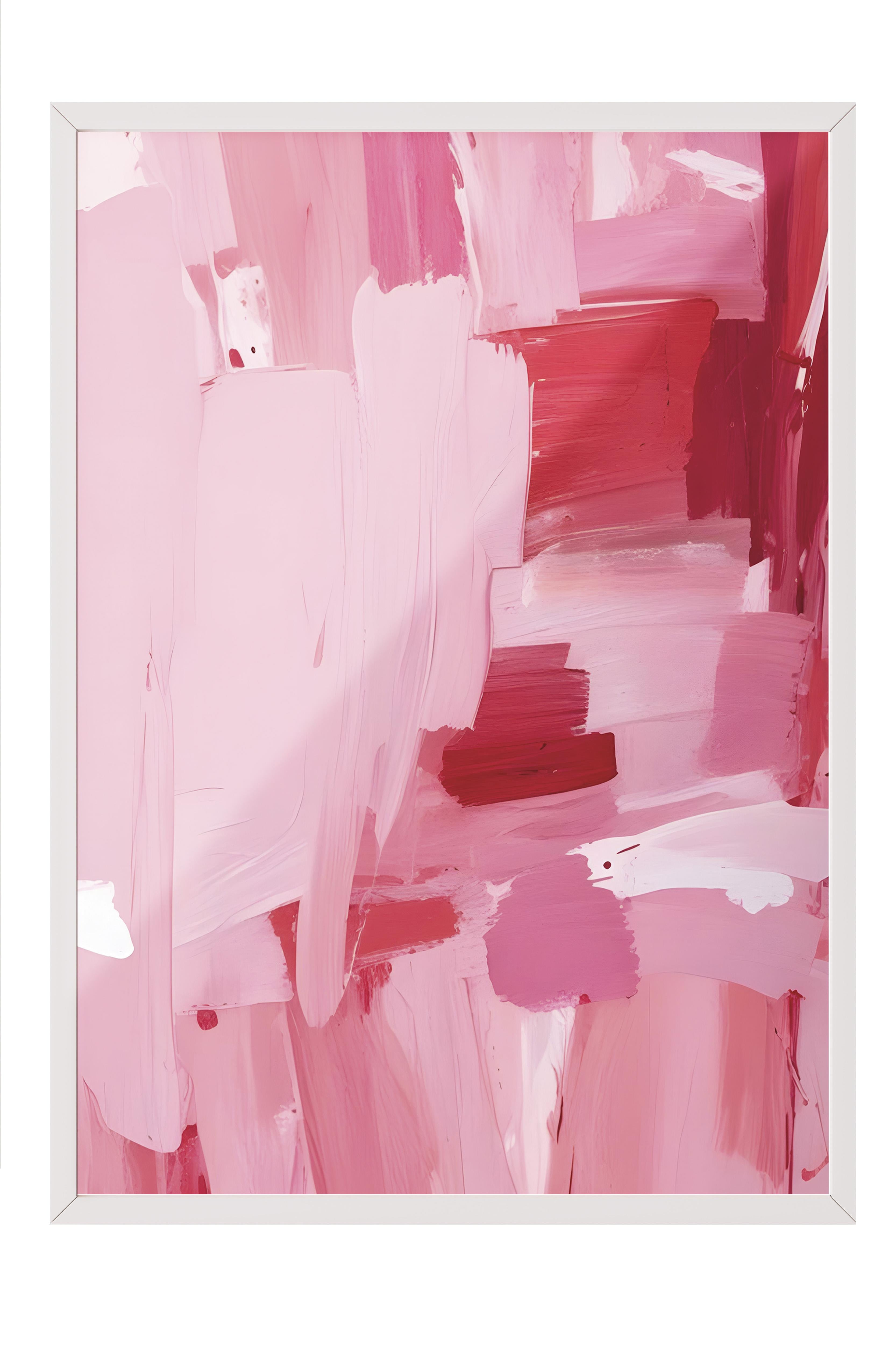 Pink Oil Çerçeveli Tablo, Beyaz Çerçeve ve Poster, Dikey Duvar Tablosu Comfort Serisi NO:108490