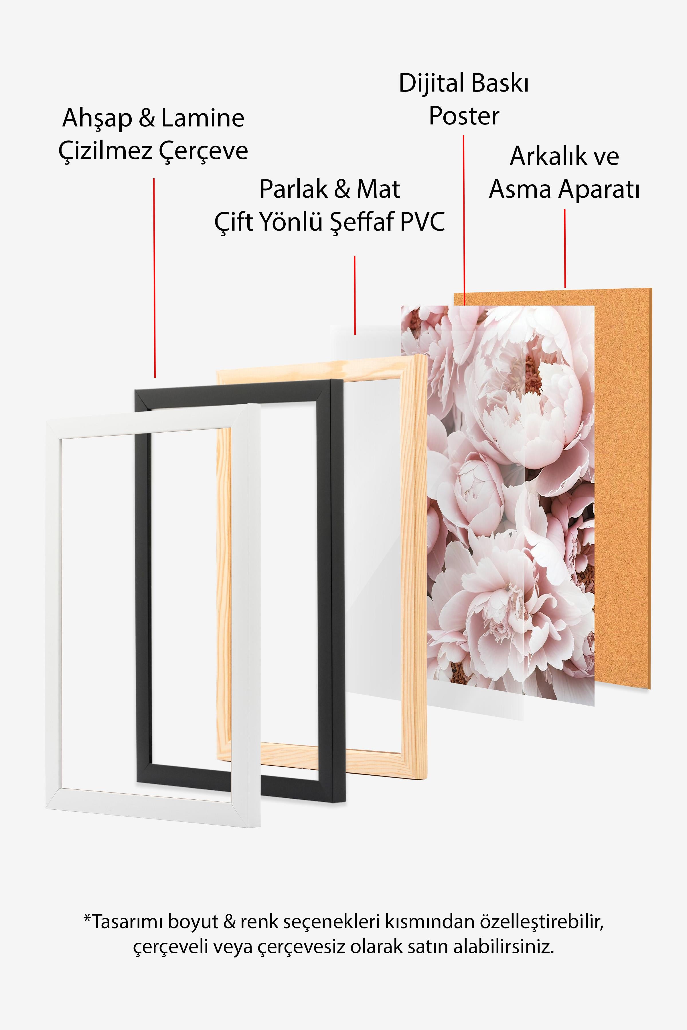 Pink Peony Dream Çerçeveli Tablo, Beyaz Çerçeve ve Poster, Duvar Tablosu Comfort Serisi NO:108369