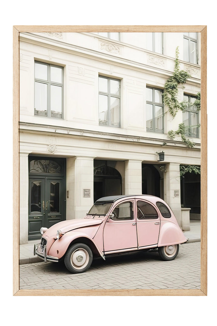 Pastel Sokakta Nostaljik Otomobil Comfort Serisi Poster – Ahşap Çerçeveli Tablo
