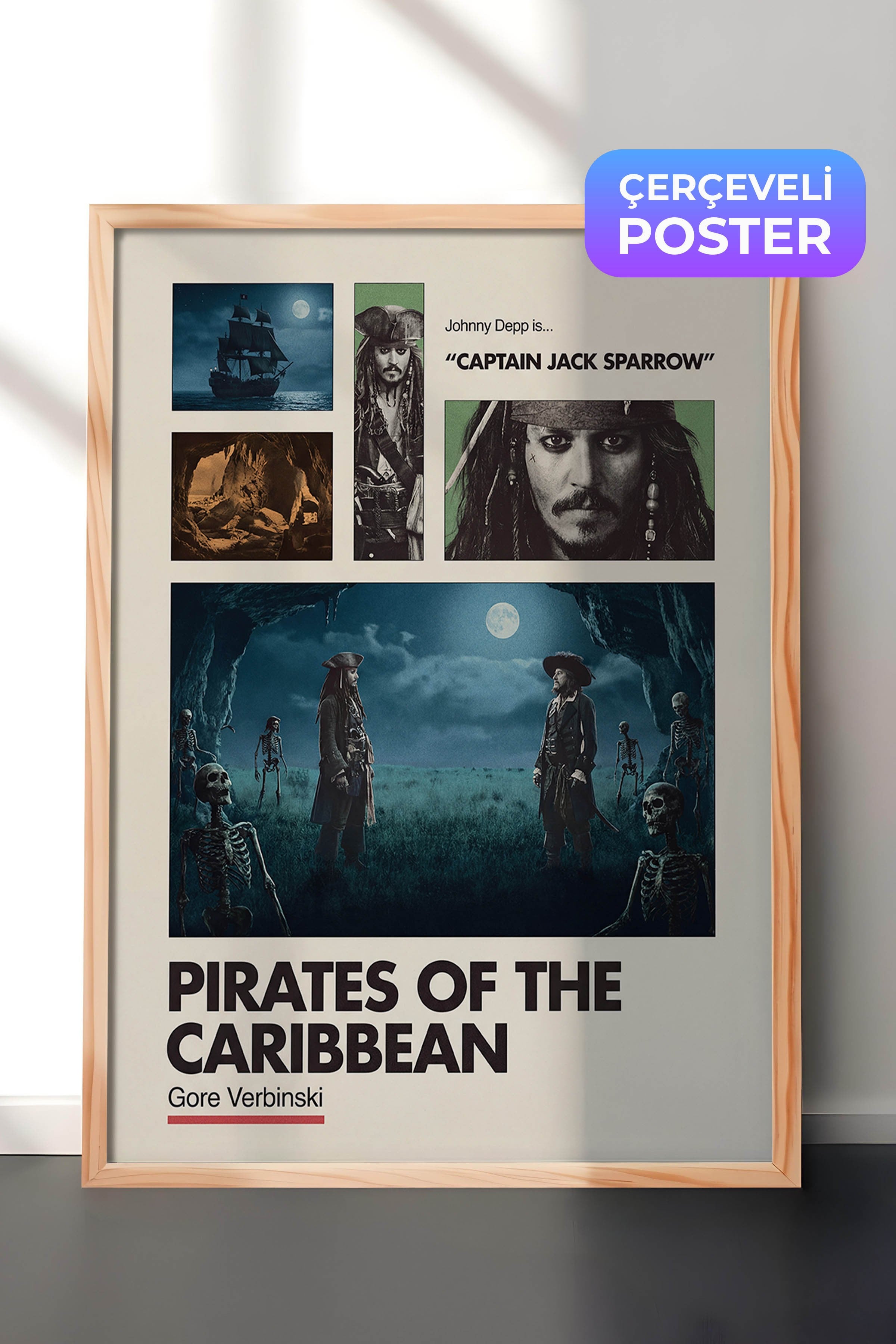 Pirates of the Caribbean Ahşap Çerçeveli Poster, Sinema ve Dizi Tablo, Film Dizi Afişleri NO:112943