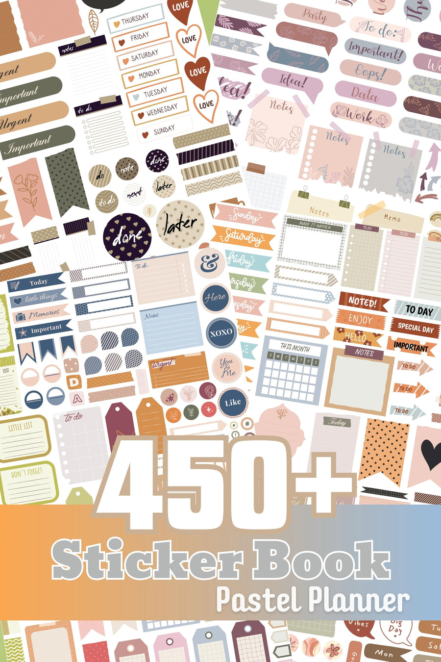 Planner Etiket Seti, 450 Adet Pastel Etiket, Ajanda Sticker Defteri, Bullet Journal, Günlük, Laptop