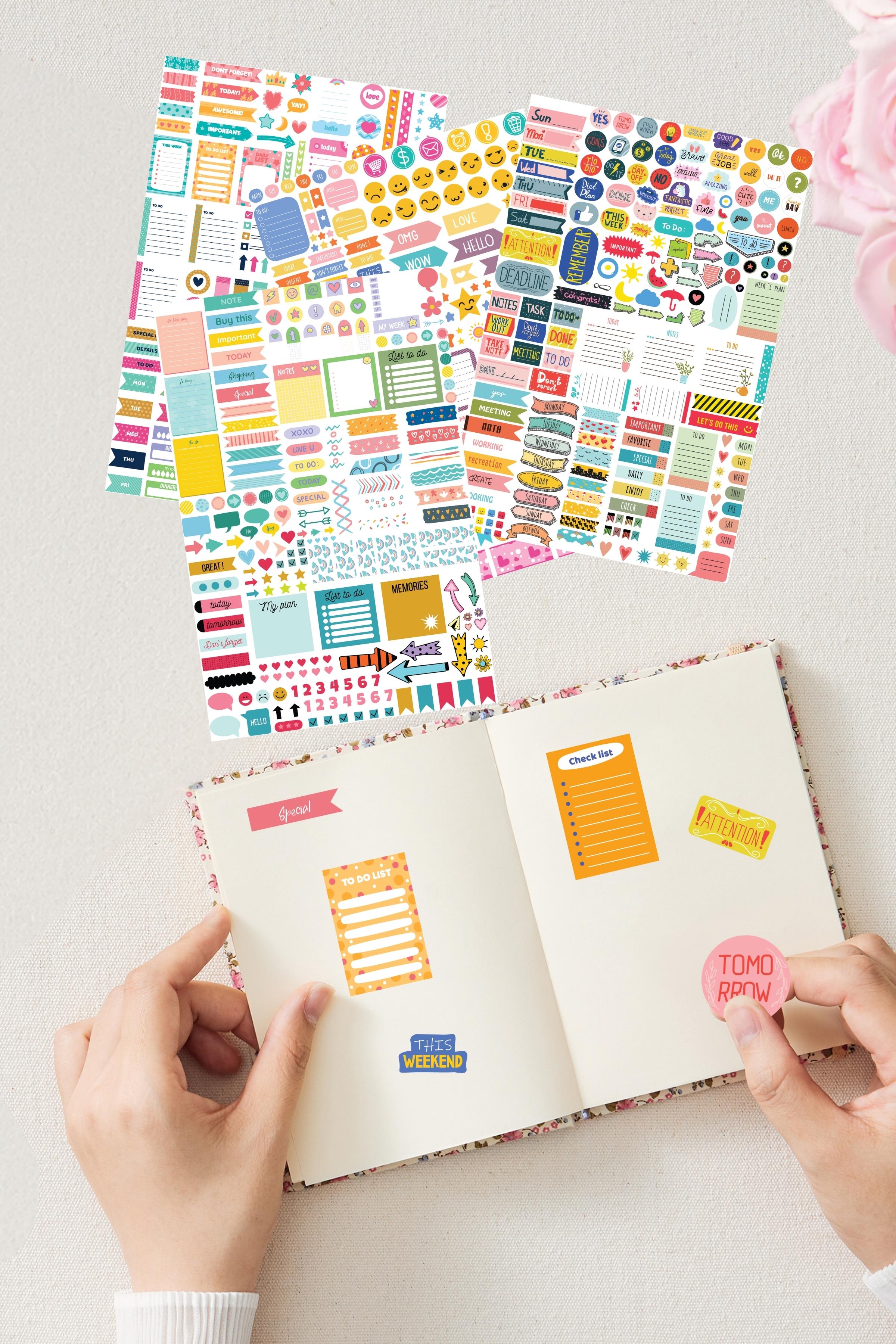 Planner Etiket Seti, 650 Adet Renkli Etiket, Ajanda Sticker Defteri, Bullet Journal, Günlük, Laptop