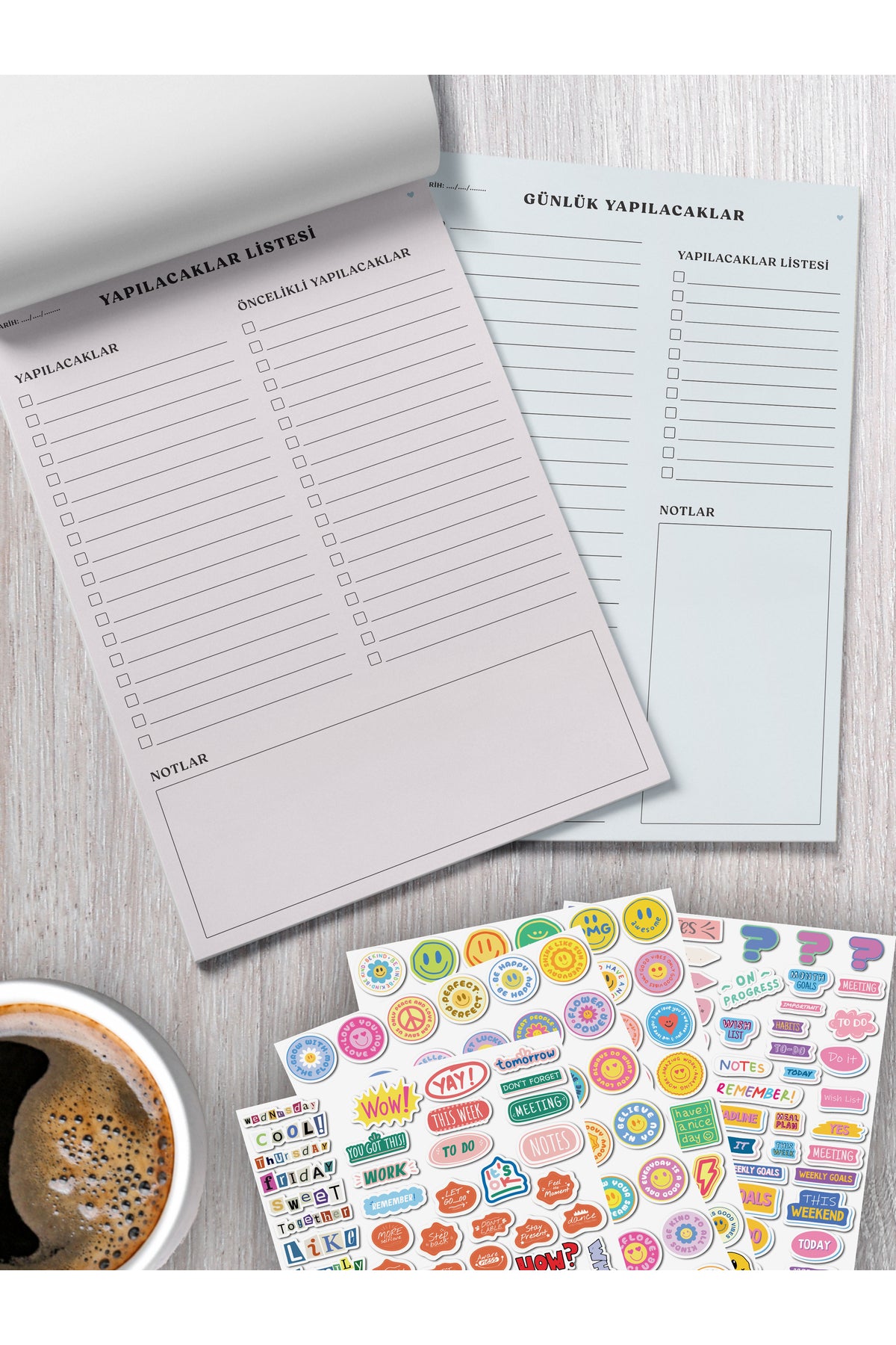 Planner Seti - Notepad Planlayıcı Seti - 260 Adet Stickerlı Defter Seti - 2 Adet, 15*21cm