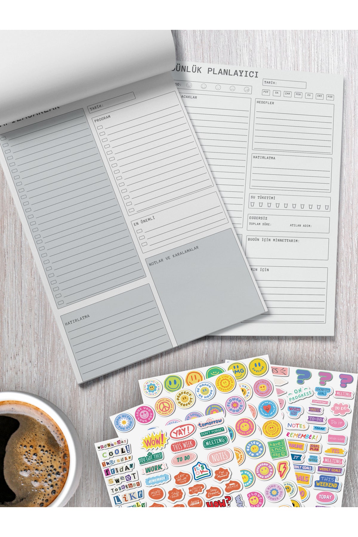 Planner Seti - Notepad Planlayıcı Seti - 260 Adet Stickerlı Defter Seti - 2 Adet, 15*21cm