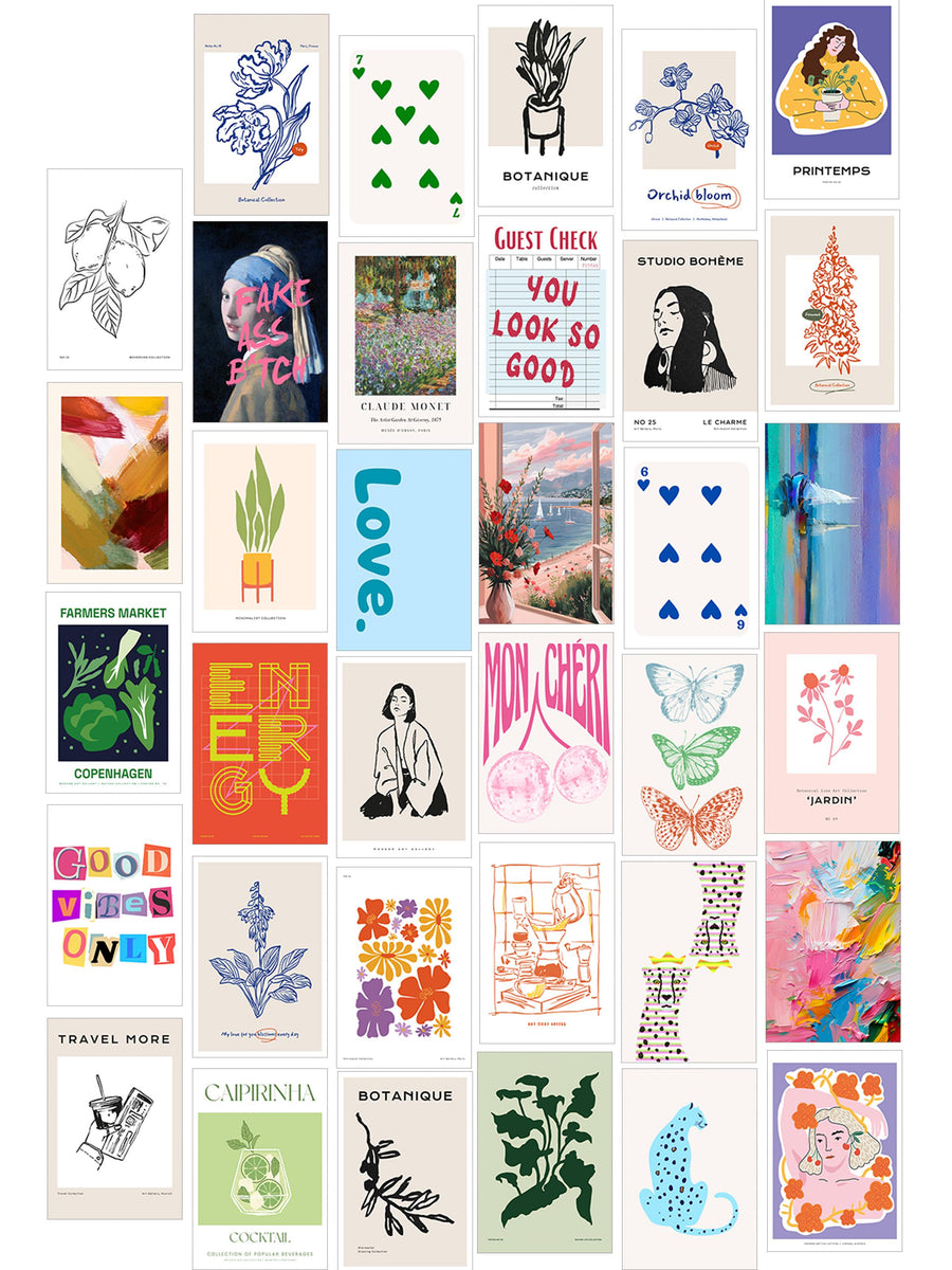 Poster Seti - Karışık Kolaj Poster Seti - 35 Adet Çerçevesiz Poster 10*15cm - Yapışkan Hediyeli