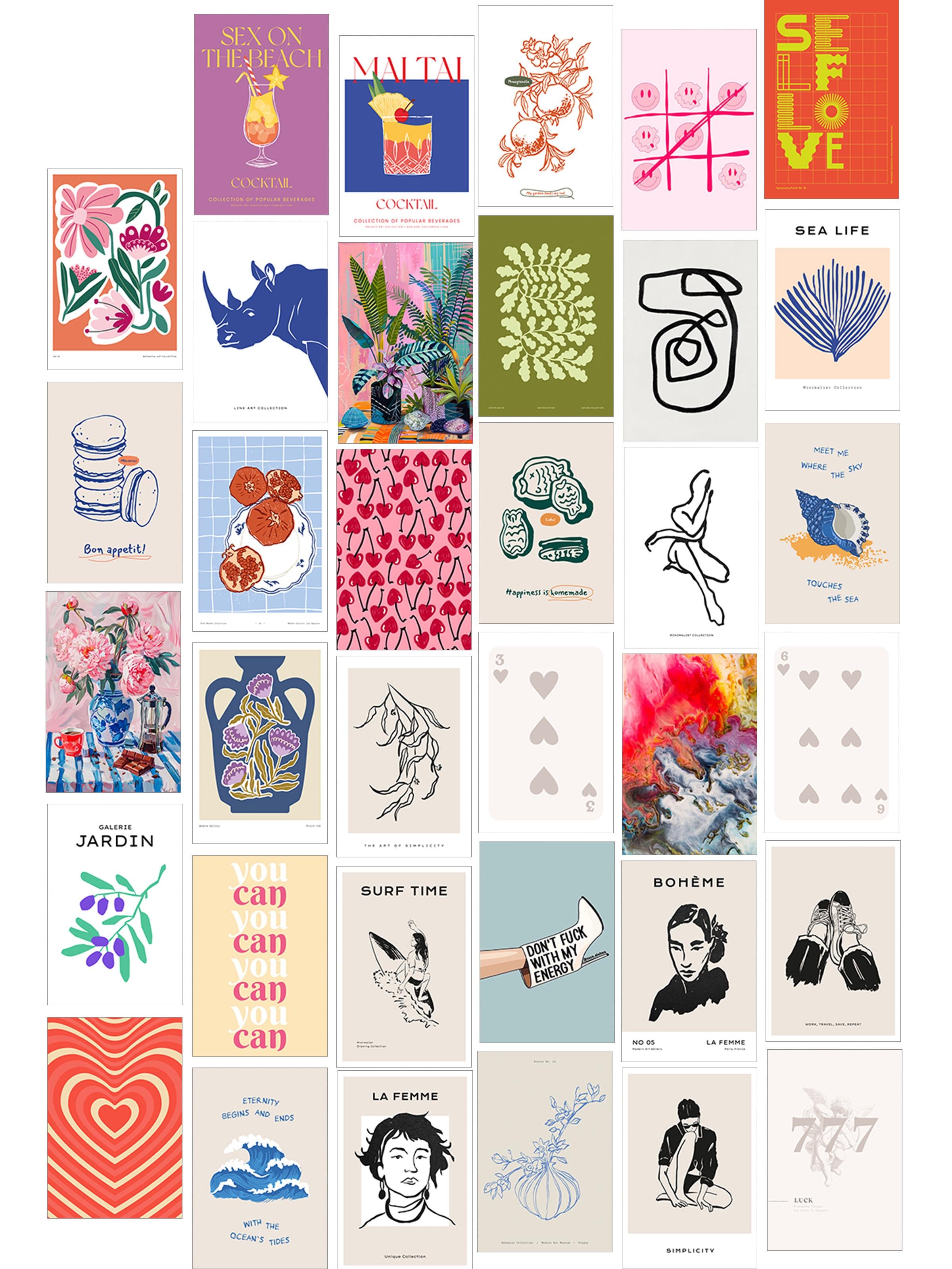 Poster Seti - Karışık Kolaj Poster Seti - 35 Adet Çerçevesiz Poster 10*15cm - Yapışkan Hediyeli