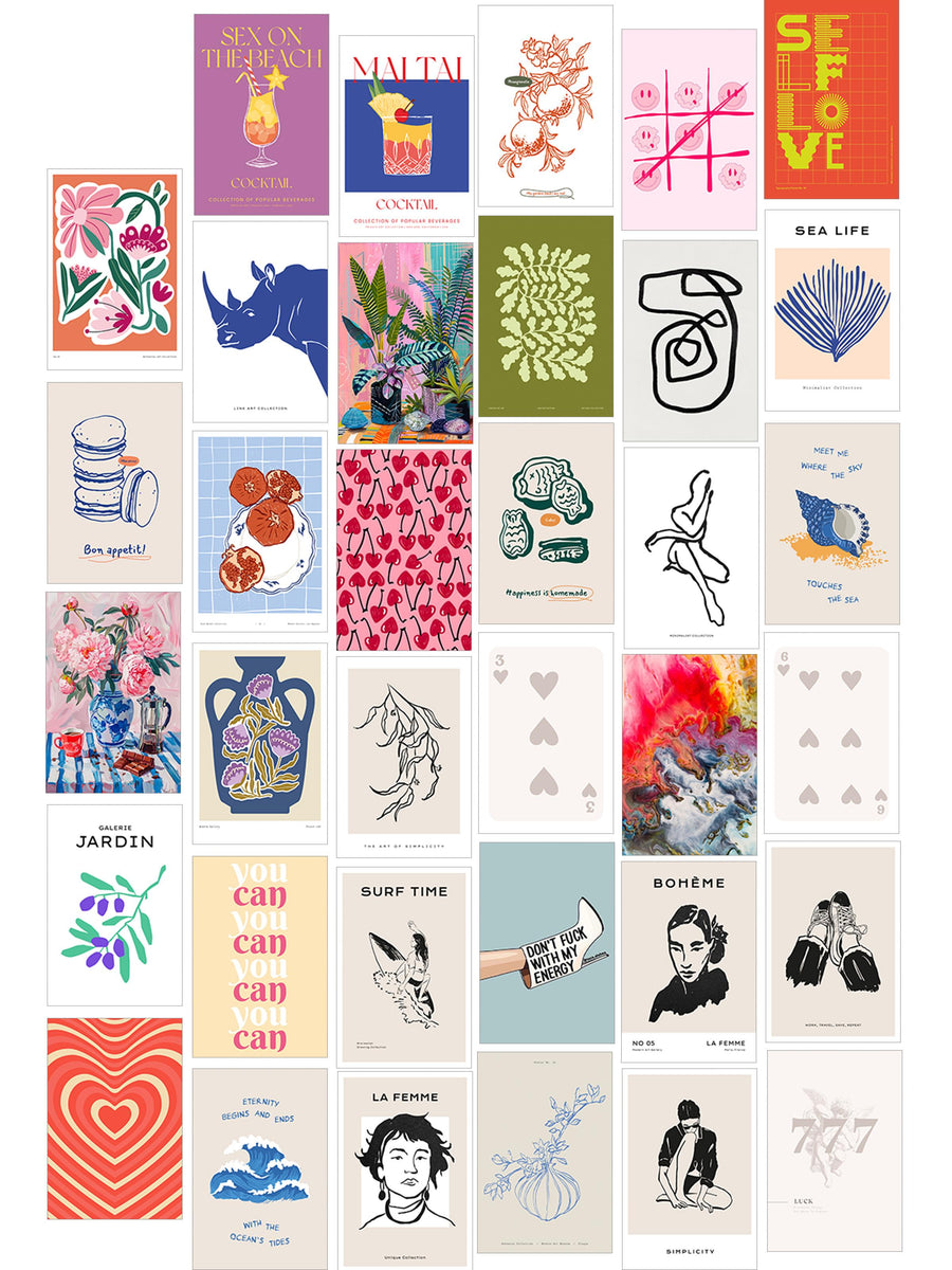 Poster Seti - Karışık Kolaj Poster Seti - 35 Adet Çerçevesiz Poster 10*15cm - Yapışkan Hediyeli