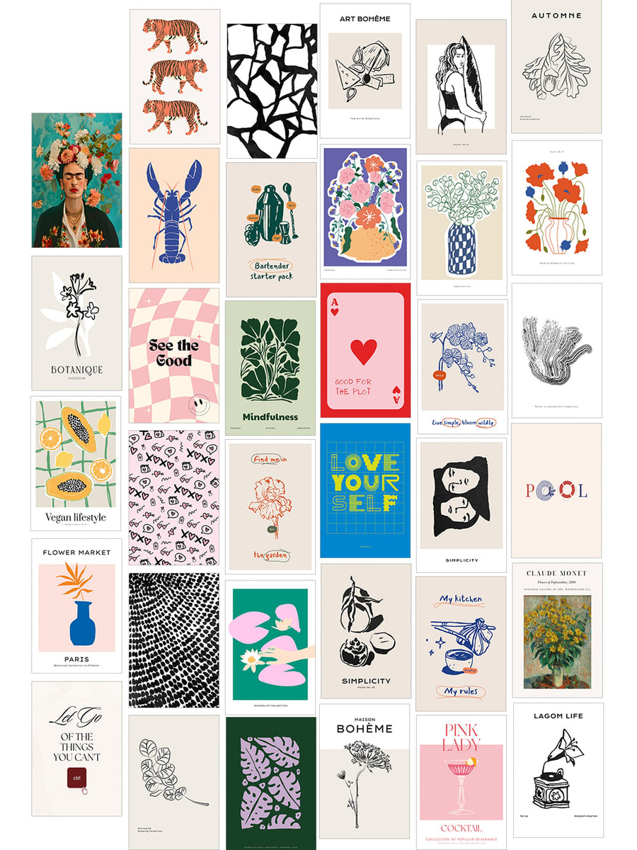 Poster Seti - Karışık Kolaj Poster Seti - 35 Adet Çerçevesiz Poster 10*15cm - Yapışkan Hediyeli