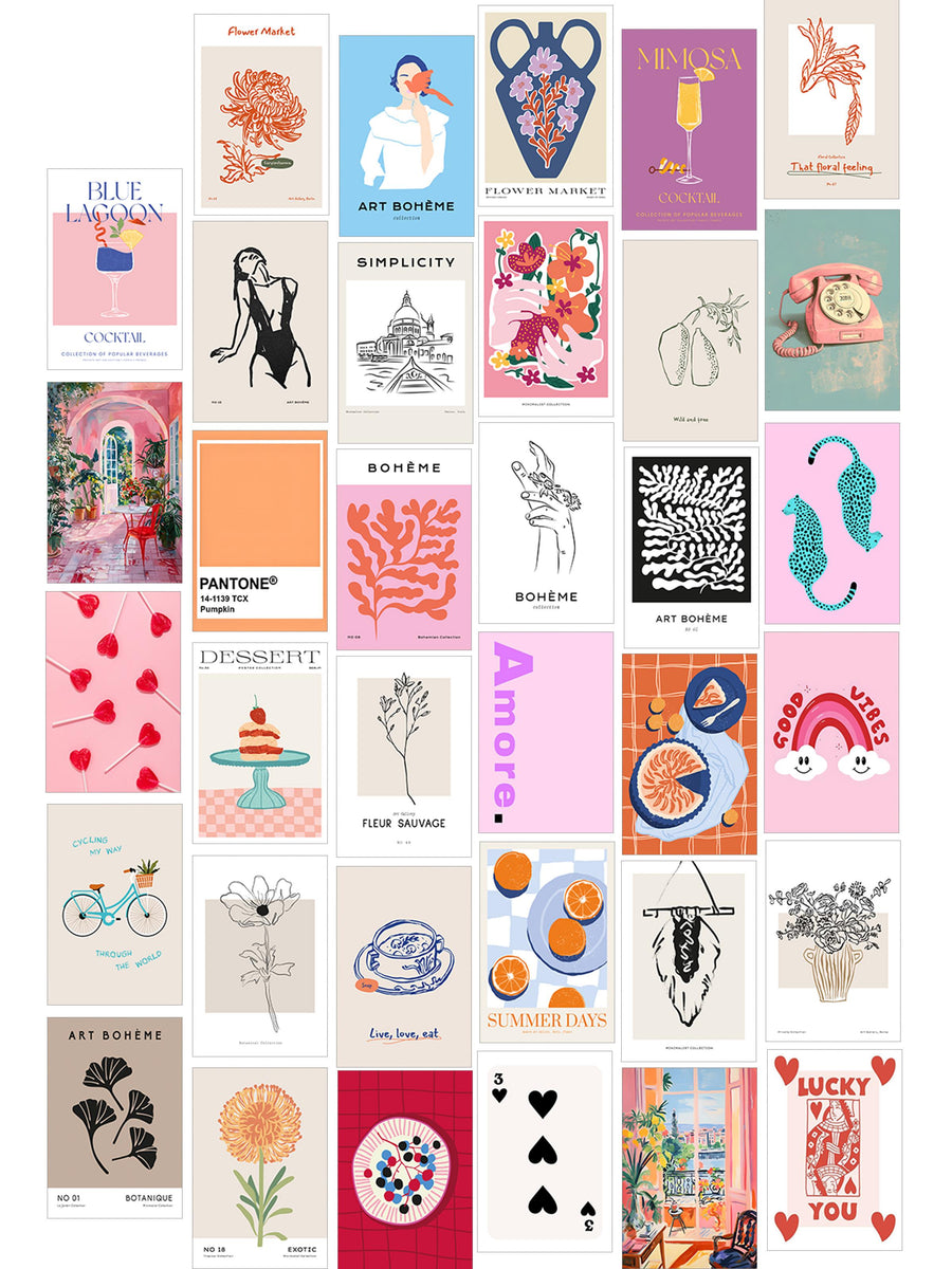 Poster Seti - Karışık Kolaj Poster Seti - 35 Adet Çerçevesiz Poster 10*15cm - Yapışkan Hediyeli
