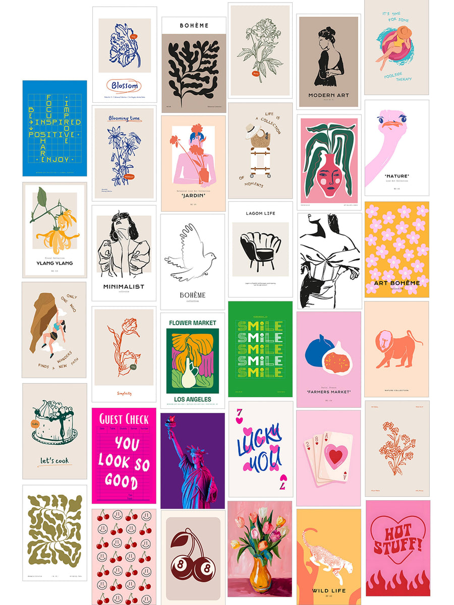 Poster Seti - Karışık Kolaj Poster Seti - 35 Adet Çerçevesiz Poster 10*15cm - Yapışkan Hediyeli